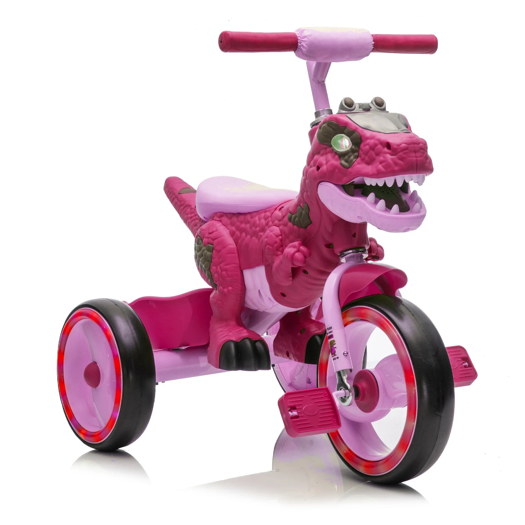 Xuanlur Kids Ride on Dinosaur Tricycle, Toddlers Kid Trike with Wide Flash Wheels, Anti - Slip Pedals, Rear Basket, Music & LED Lights, Toddler Bike