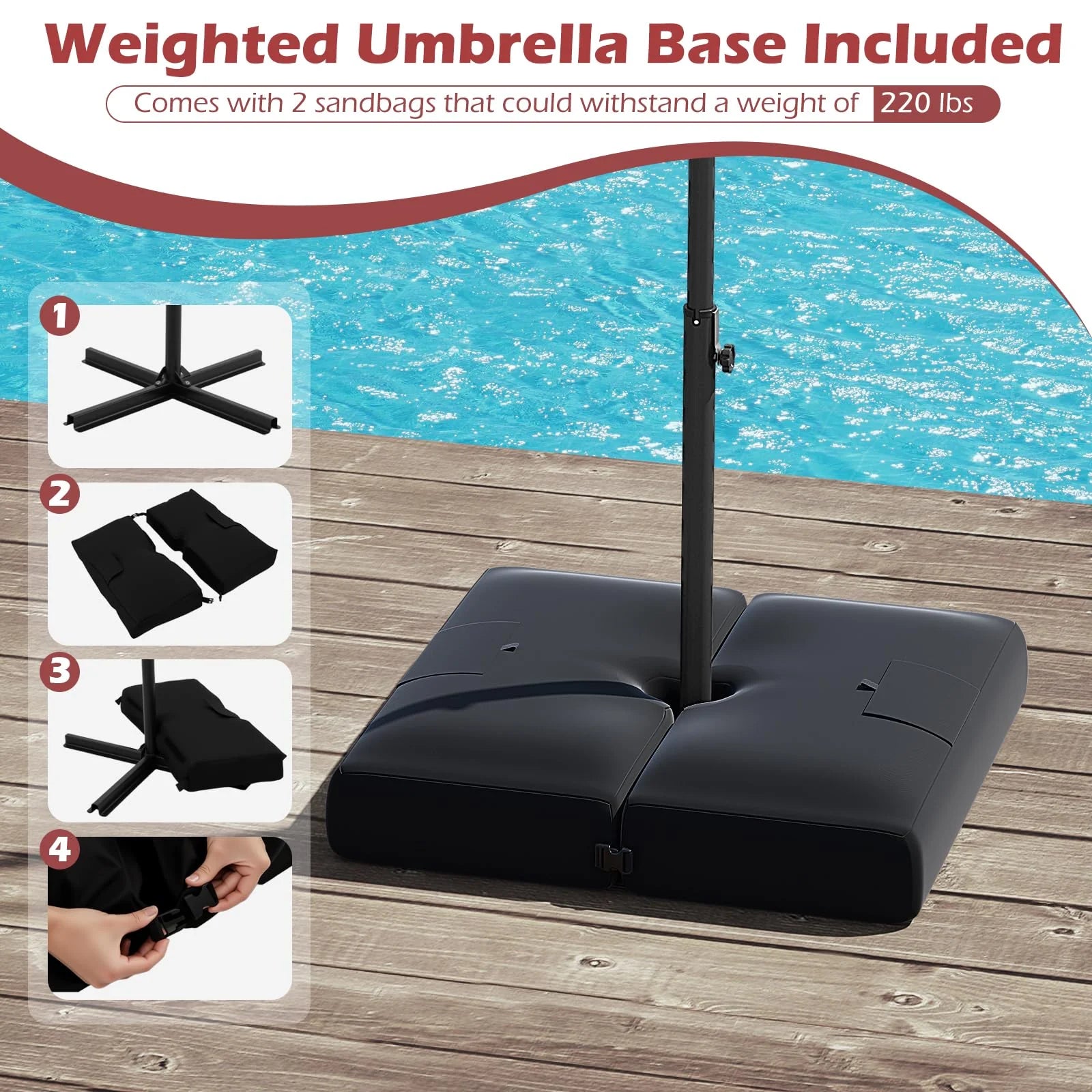 Tangkula 10ft Solar Patio Umbrella with Base Included