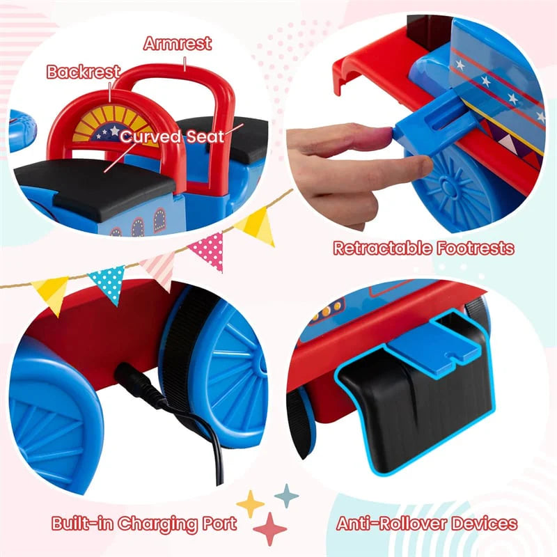 6V 2 - Seater Ride On Train with Detachable Carriage, Under - Seat Storage, Whistle & Flashing LED Lights, Trackless Electric Ride On Toy for Kids