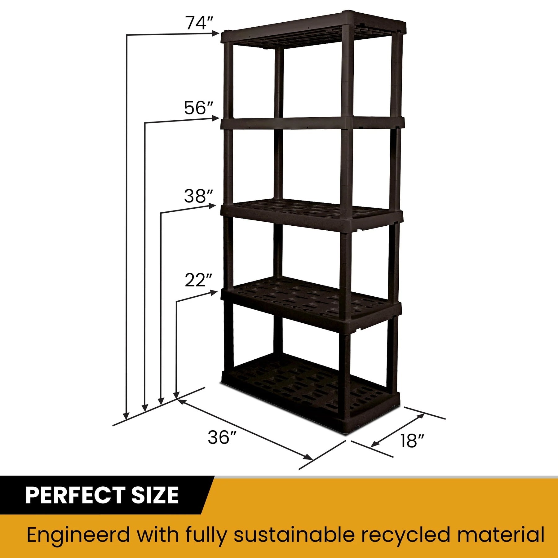Hyper Tough Large 5-Tier Shelving Unit, W36 x D18 x H74" Interlocking Multipurpose Organizer, Black, Pack of 2