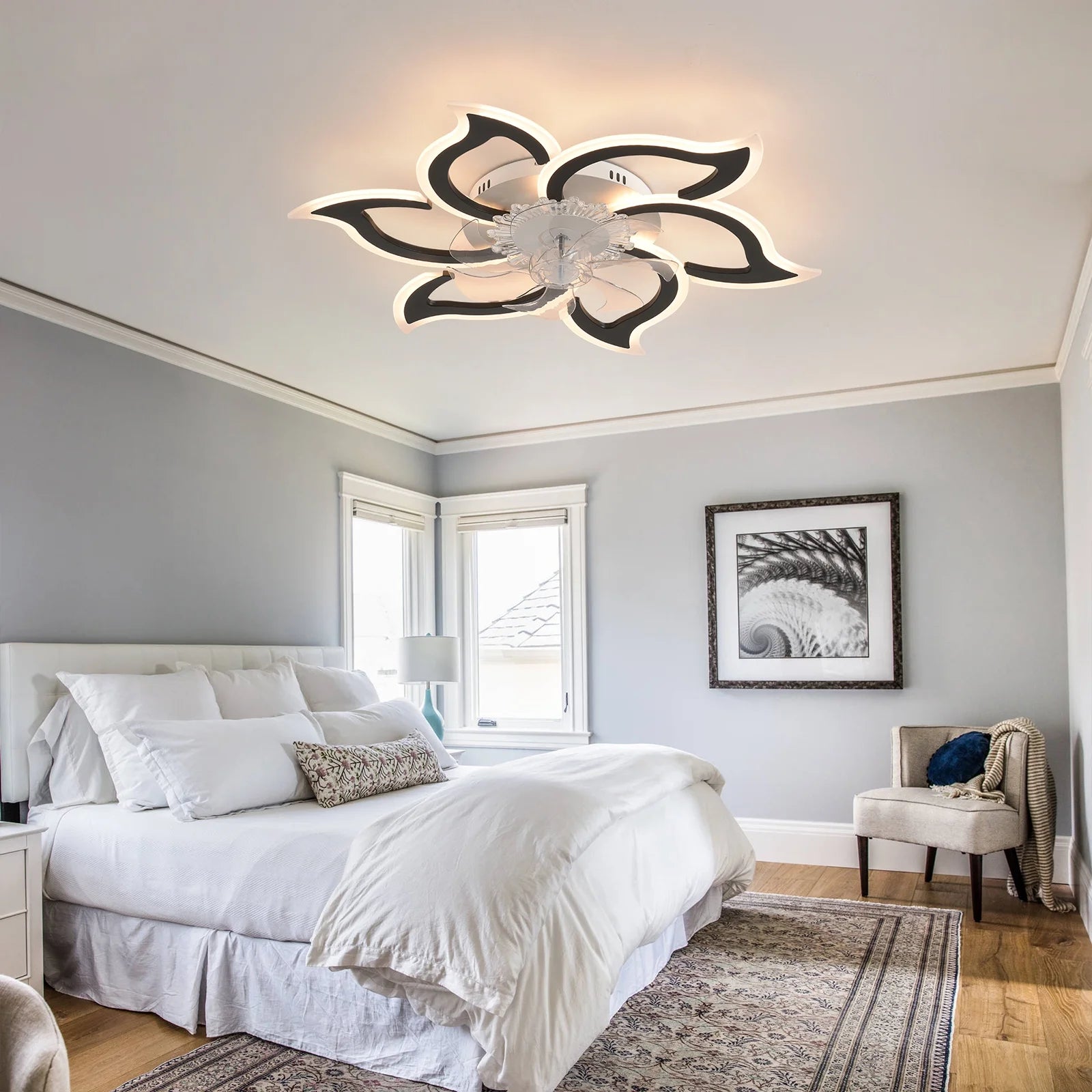 Garwarm Dimmable Ceiling Fan with Light and Remote Control, 27" Small Flush Mounted Ceiling Fan