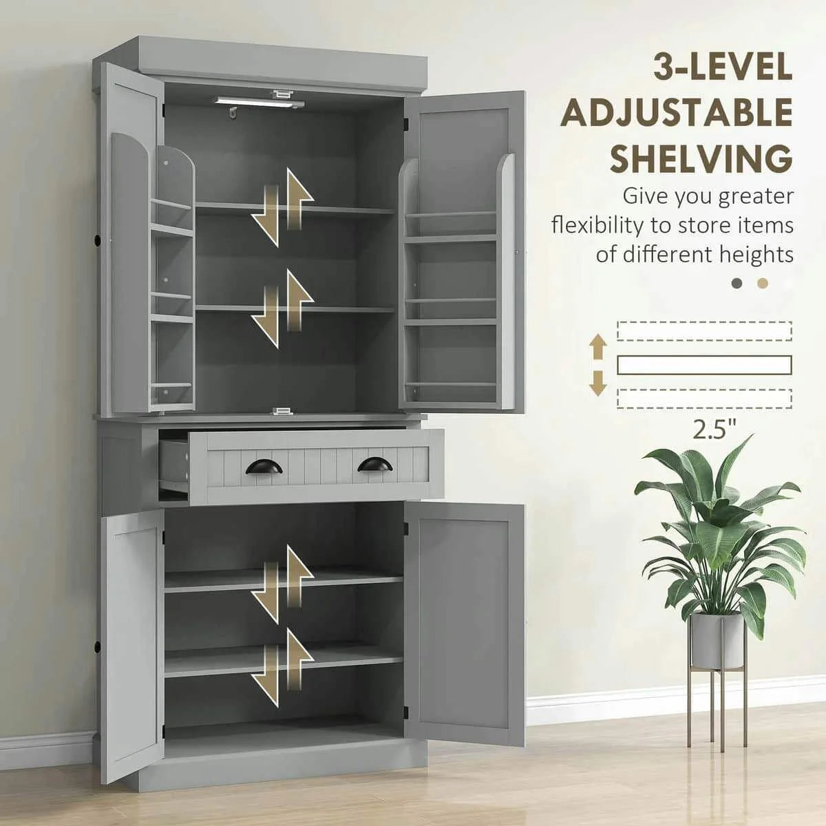 Spaco 17-Tier Kitchen Small Pantry Cabinet with 2 Doors and 6 Adjustable Shelves, Cabinet Pantry, Freestanding 5-Tier Shelving Pantries