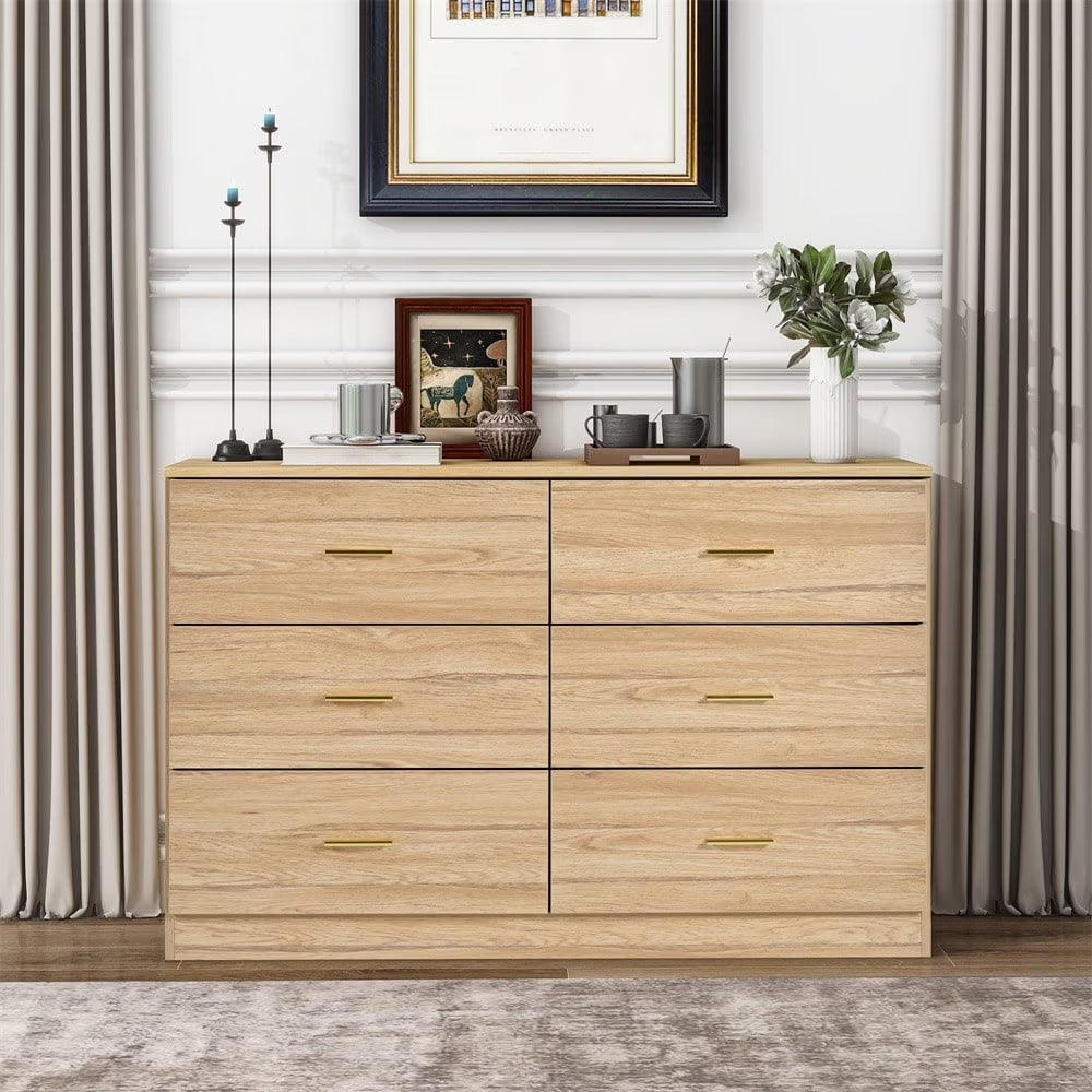 Kadyn Modern 6 Drawer Dresser Wood Cabinet, Dresser for Bedroom, Kitchen Storage Cabinet with Drawers, Chest of Drawers(Black)