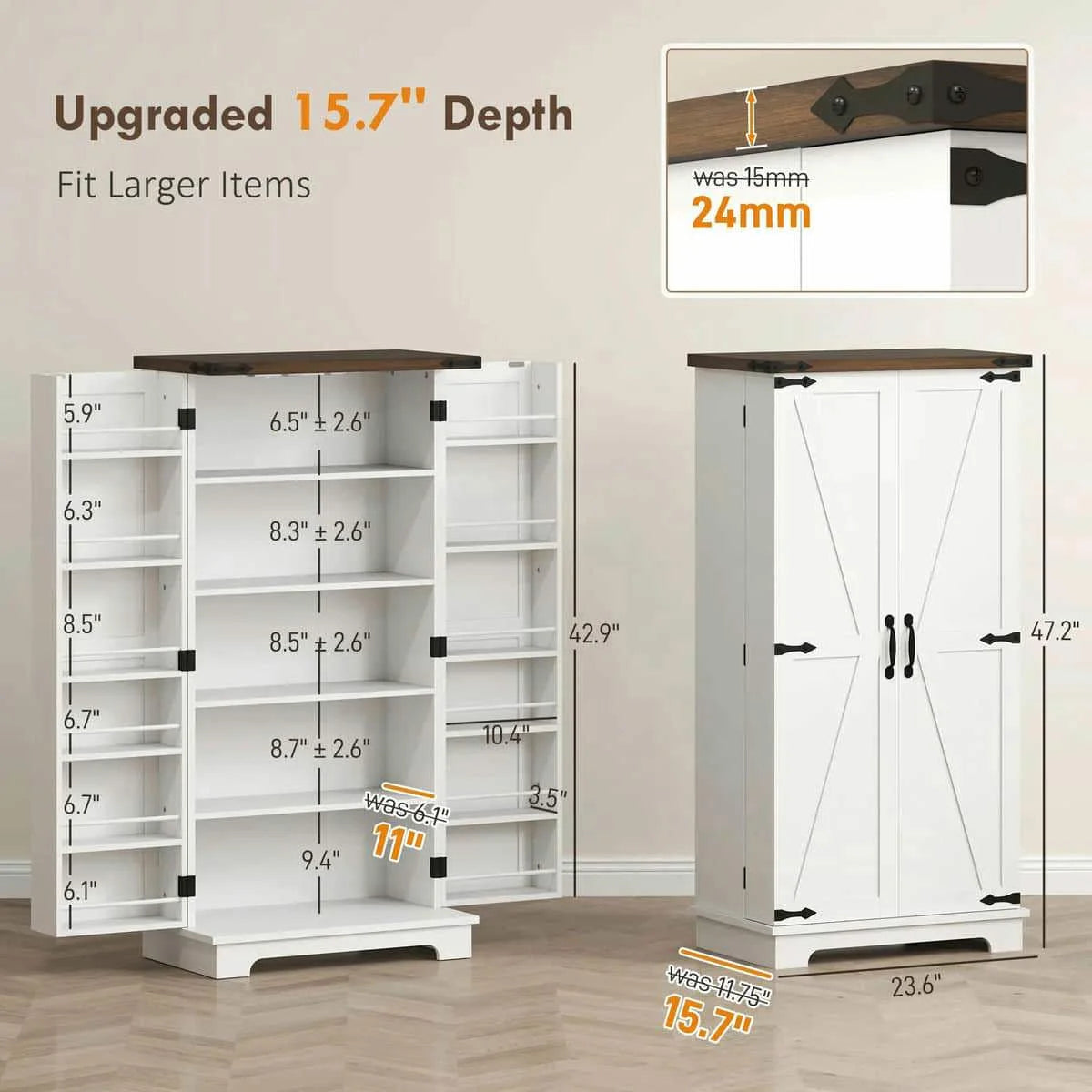 Spaco 17-Tier Kitchen Small Pantry Cabinet with 2 Doors and 6 Adjustable Shelves, Cabinet Pantry, Freestanding 5-Tier Shelving Pantries