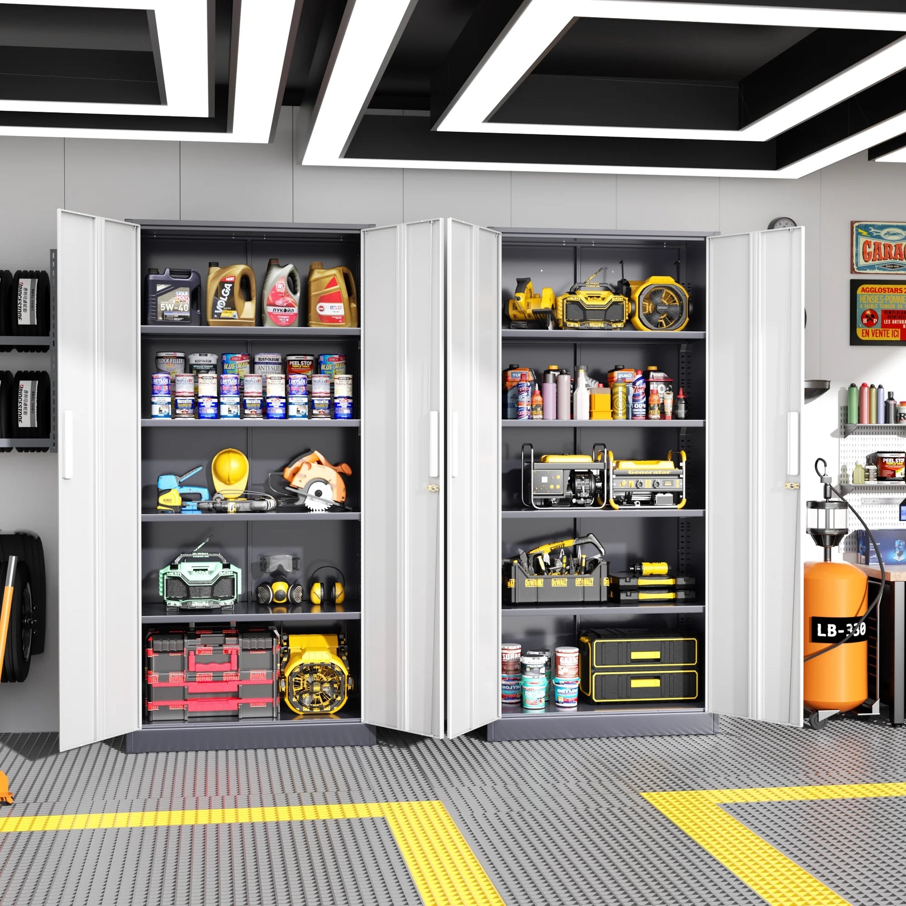 SOLAURA 71" Metal Garage Storage Cabinet with Locking Doors and Adjustable Shelves for Home, Office(Black)