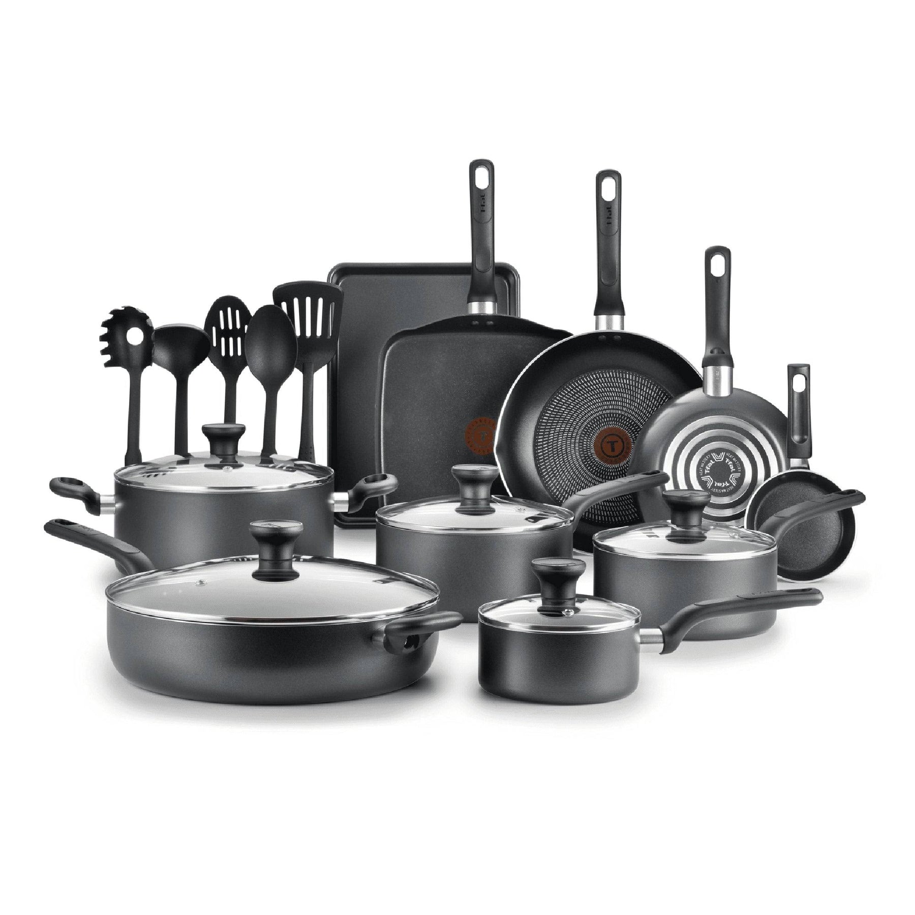 T - Fal Easy Care Nonstick Cookware, 20 Piece Set, Grey