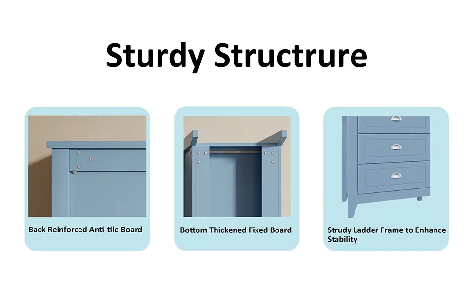 6 Drawer Dresser, Light Blue Elegant Chest of Drawers, Large Cabinet with Storage, Rustic Wood Chest of Drawers for Bedroom, Living Room, Hallway