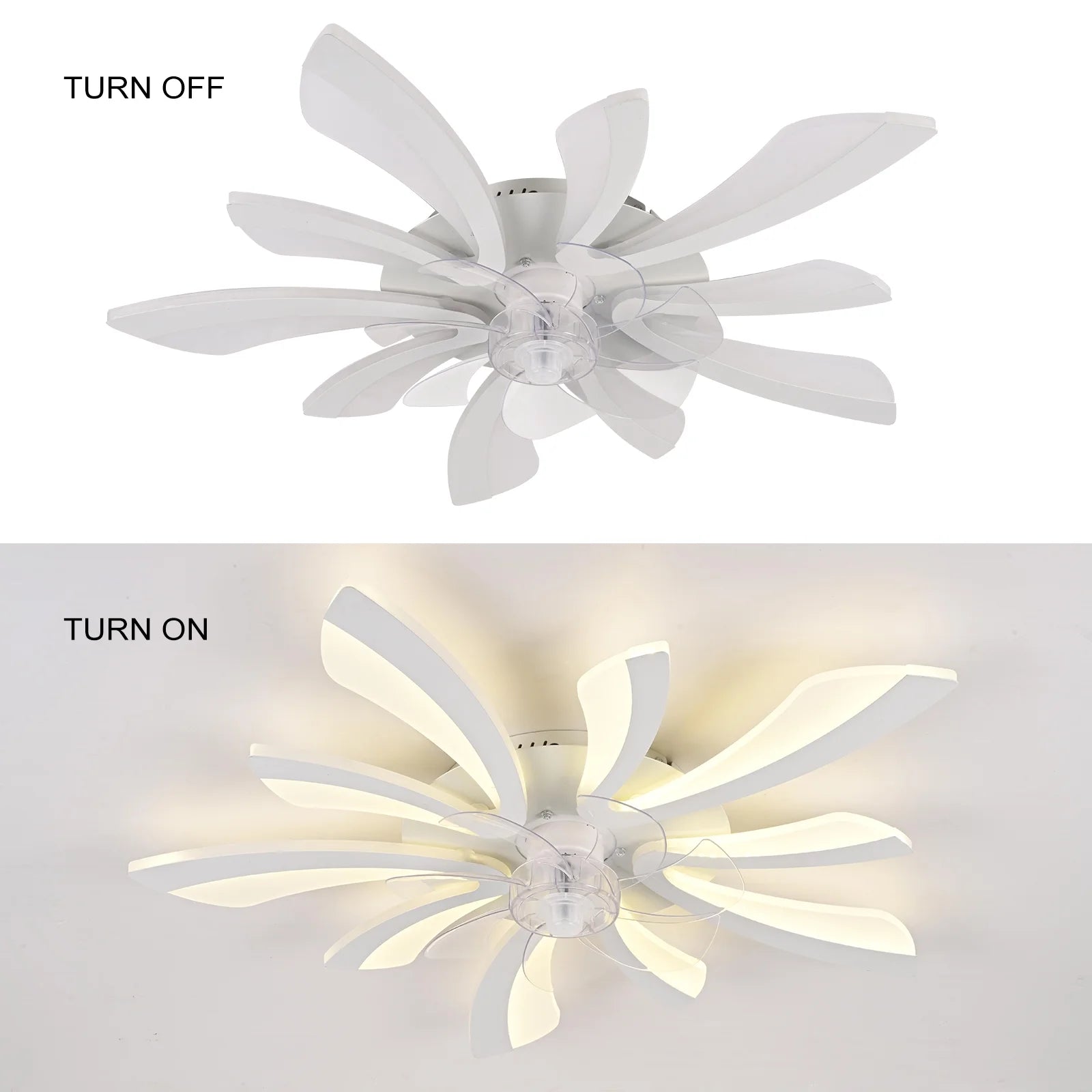 Garwarm Dimmable Ceiling Fan with Light and Remote Control, 27" Small Flush Mounted Ceiling Fan