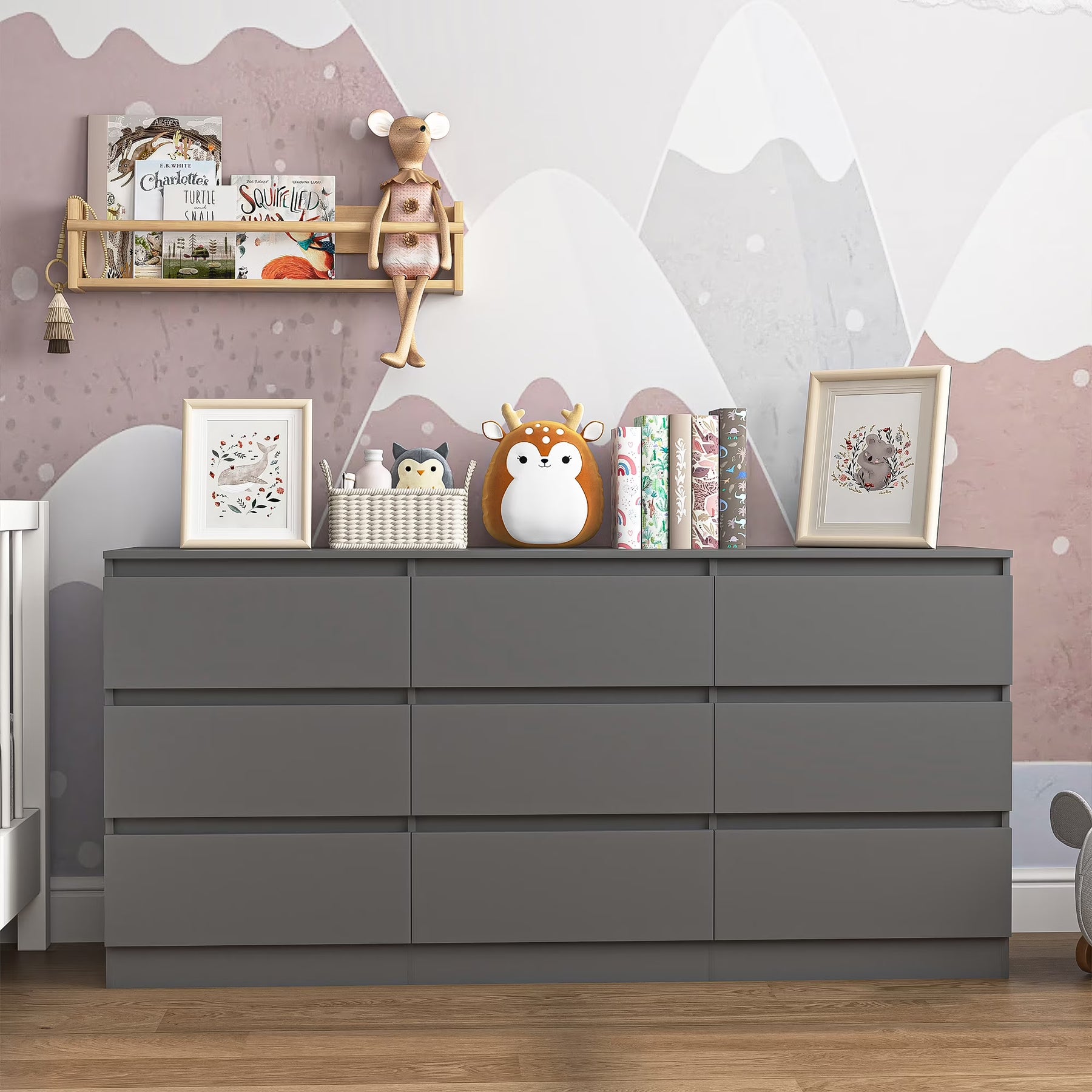 Kadyn Modern 6 Drawer Dresser Wood Cabinet, Dresser for Bedroom, Kitchen Storage Cabinet with Drawers, Chest of Drawers(Black)