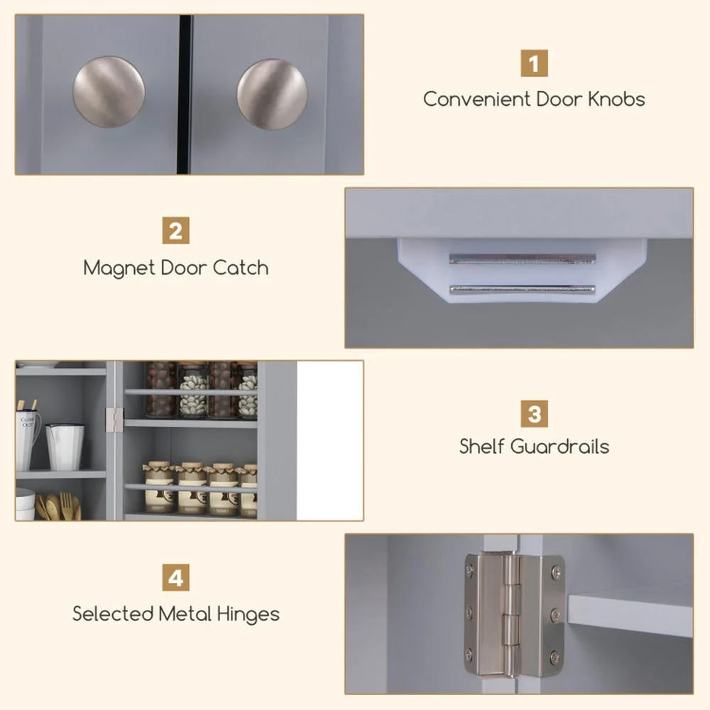 Spaco 17-Tier Kitchen Small Pantry Cabinet with 2 Doors and 6 Adjustable Shelves, Cabinet Pantry, Freestanding 5-Tier Shelving Pantries