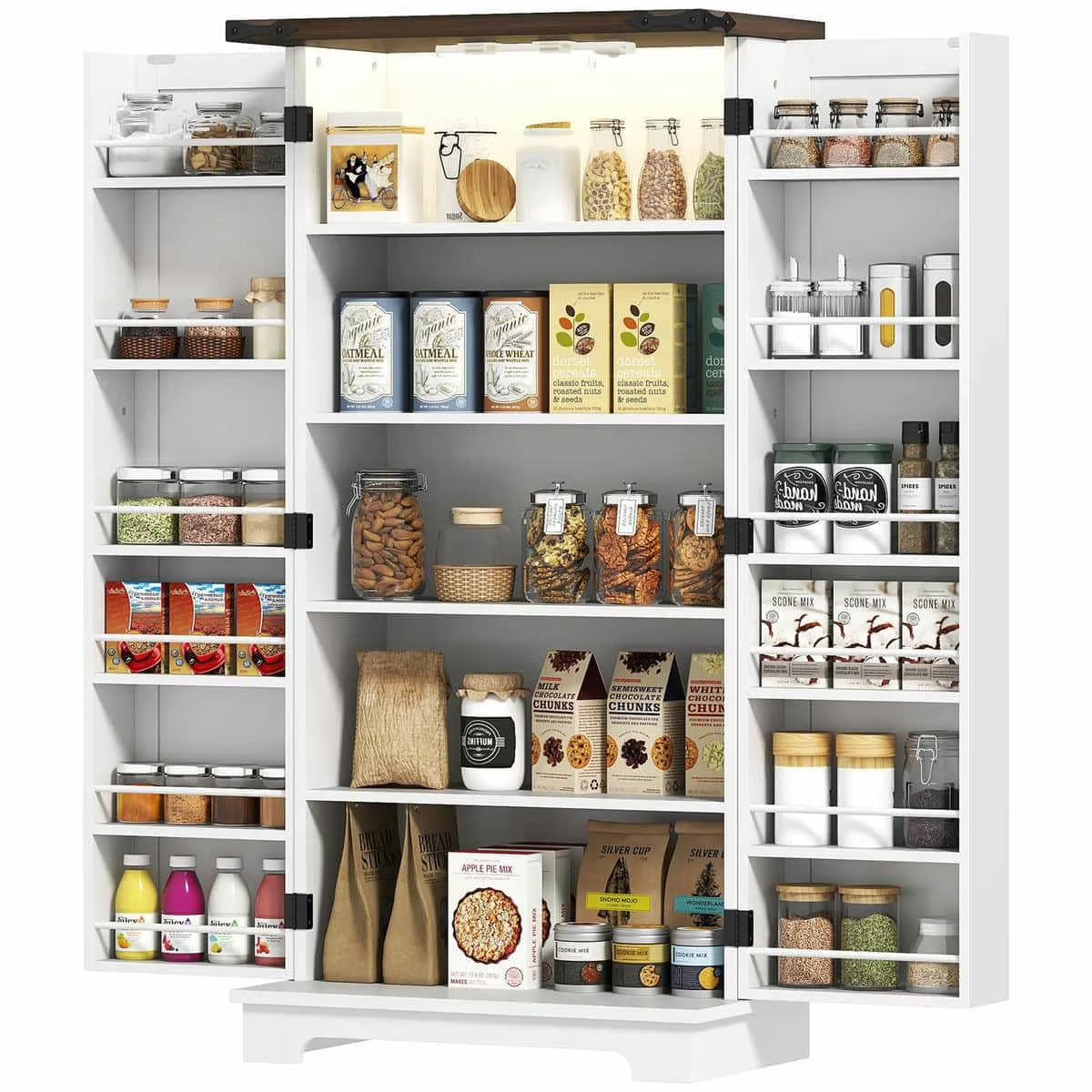 Spaco 17-Tier Kitchen Small Pantry Cabinet with 2 Doors and 6 Adjustable Shelves, Cabinet Pantry, Freestanding 5-Tier Shelving Pantries