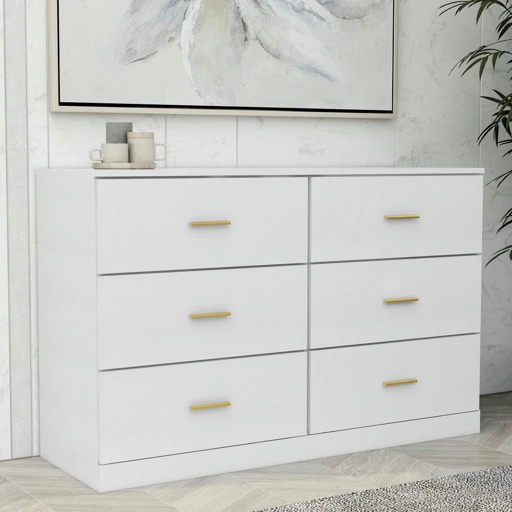 Kadyn Modern 6 Drawer Dresser Wood Cabinet, Dresser for Bedroom, Kitchen Storage Cabinet with Drawers, Chest of Drawers(Black)