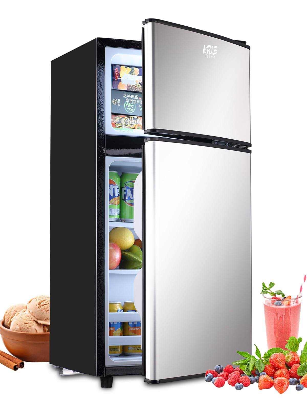 Krib Bling 35cuft Compact Refrigerator Mini Fridge with Freezer Small Refrigerator with 2 Door 7 Level Thermostat Removable Shelves for Kitchen Dorm A