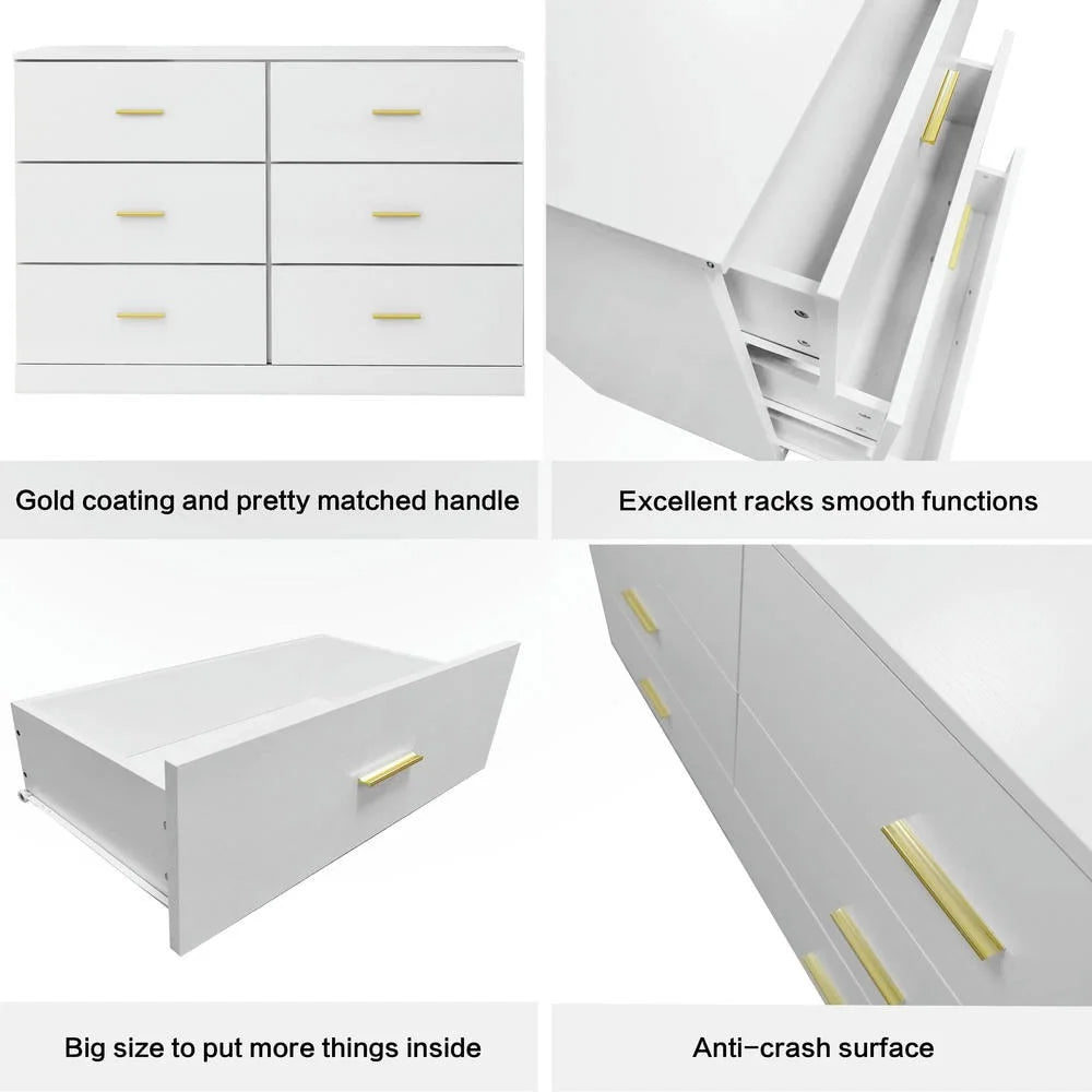 Kadyn Modern 6 Drawer Dresser Wood Cabinet, Dresser for Bedroom, Kitchen Storage Cabinet with Drawers, Chest of Drawers(Black)