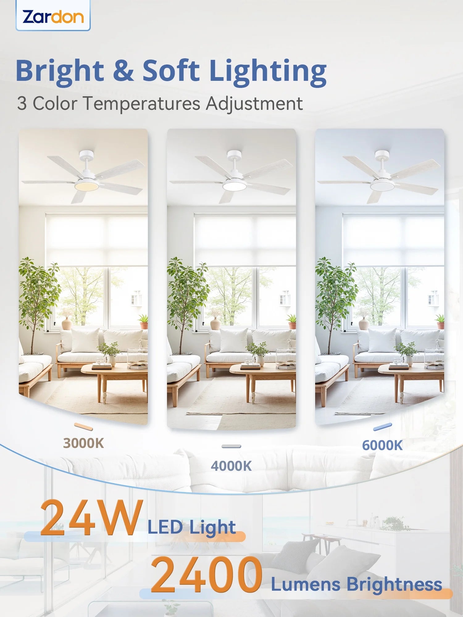 Zardon 52 in Black Ceiling Fan with LED Light and Remote, Downrod 6-Speed and Quiet Reversible DC Motor for Bedroom, Living Room, Indoor
