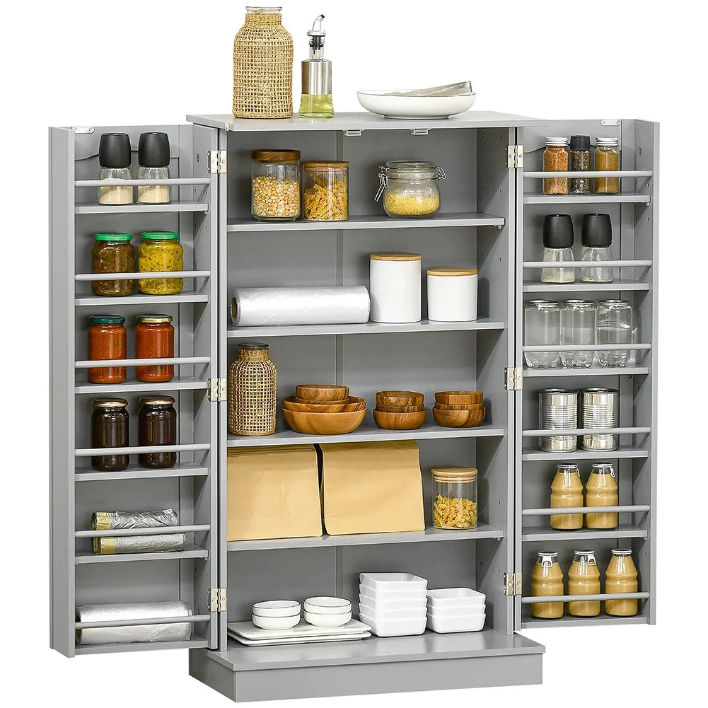 Spaco 17-Tier Kitchen Small Pantry Cabinet with 2 Doors and 6 Adjustable Shelves, Cabinet Pantry, Freestanding 5-Tier Shelving Pantries