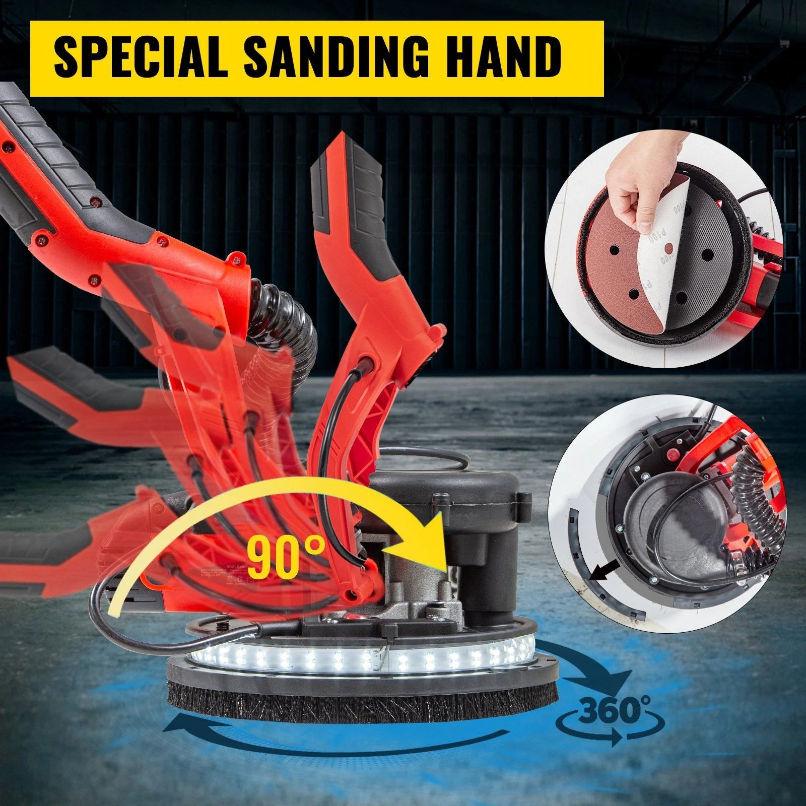 Drywall Sander 850W, Electric Drywall Sander, Electric Sander, with LED Strip Light and Vacuum Bag, Variable Speed 800 - 1750 RPM, Foldable Sheetrock