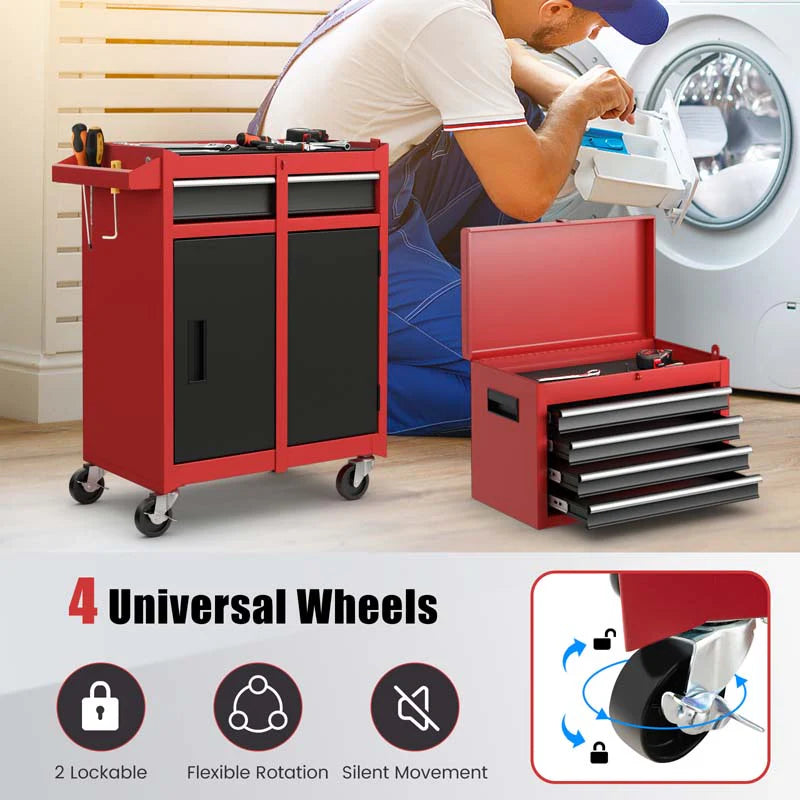 2 - in - 1 Rolling Tool Chest, 5-Drawer Tool Storage Cabinet with Wheels, Adjustable Shelf, Tool Box Organizer for Garage Warehouse Workshop