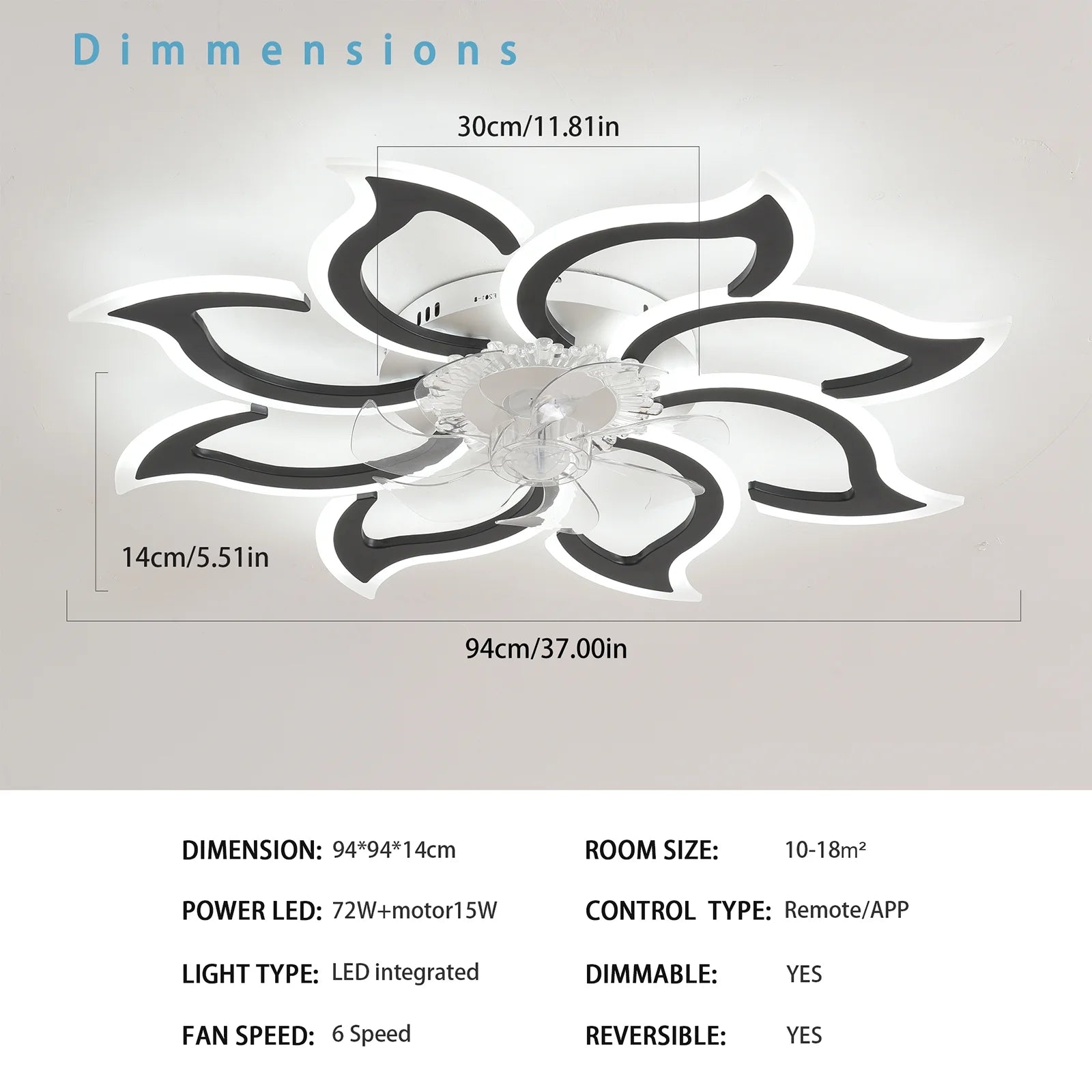 Garwarm Dimmable Ceiling Fan with Light and Remote Control, 27" Small Flush Mounted Ceiling Fan