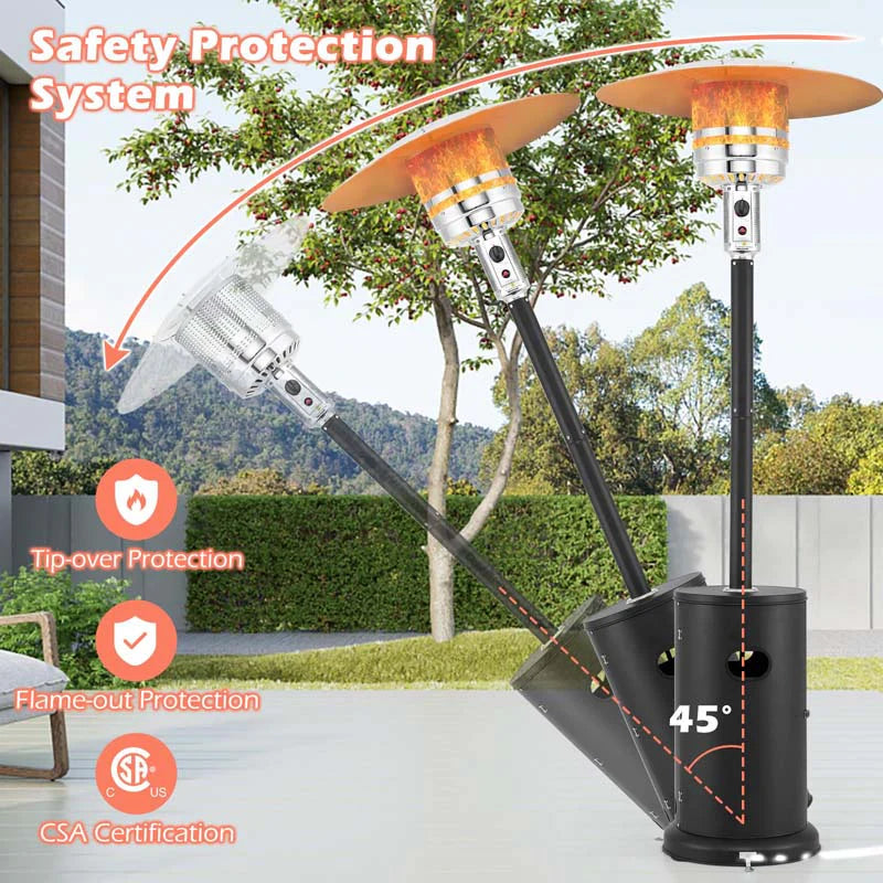 50,000 BTU Propane Outdoor Heater, Round Patio Heater with Stainless Steel Burner, Tip - Over, Flame - Out Protection, Wheels, CSA Certificated