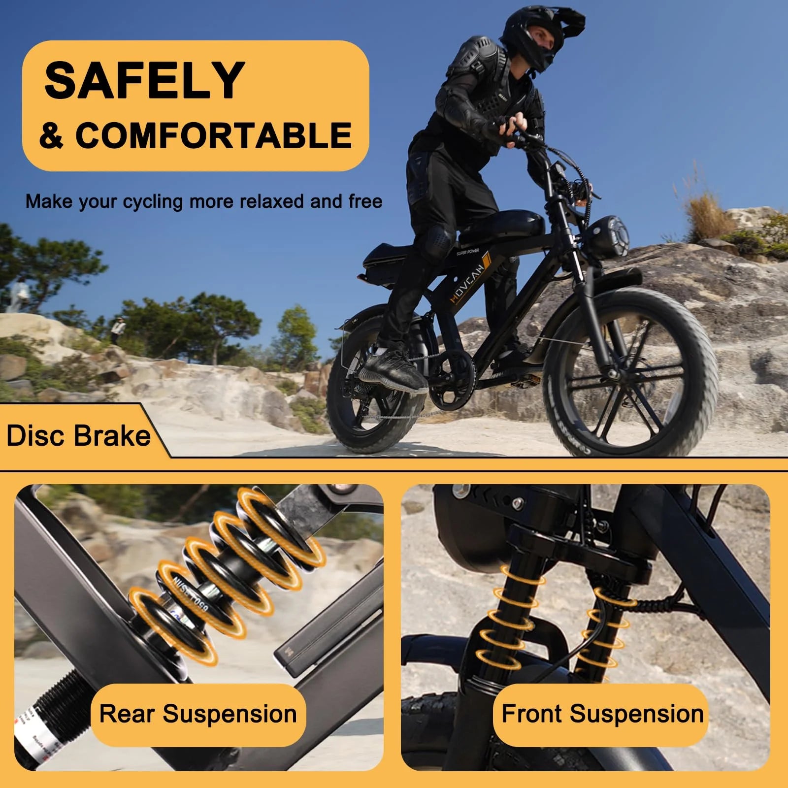 Movcan V30 Electric Bike for Adult, 1000W 20" Fat Tire 48V 15.6AH Removable Battery, 28MPH 7-Speed Disc Brake Off - Road Mountain Ebike UL2849