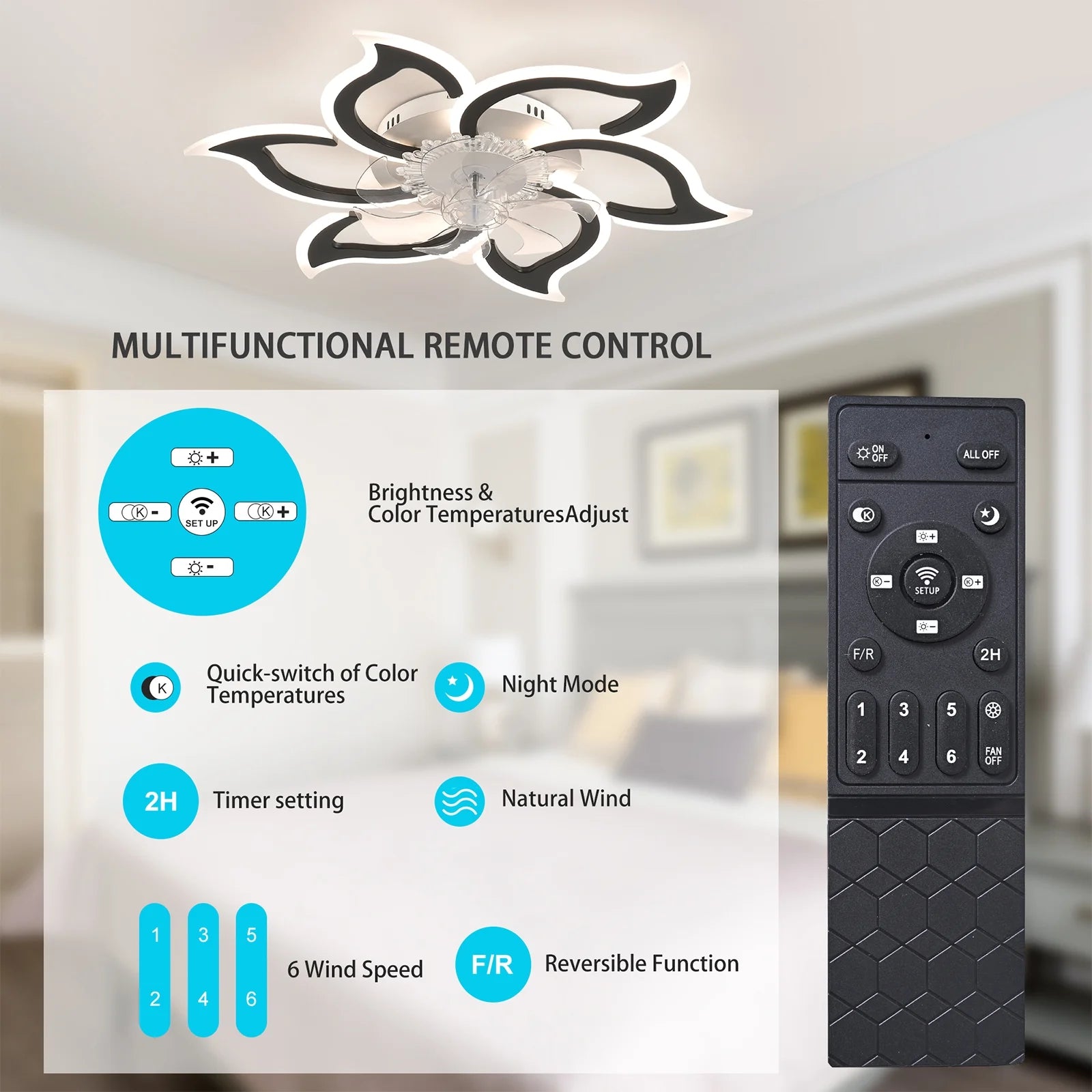 Garwarm Dimmable Ceiling Fan with Light and Remote Control, 27" Small Flush Mounted Ceiling Fan