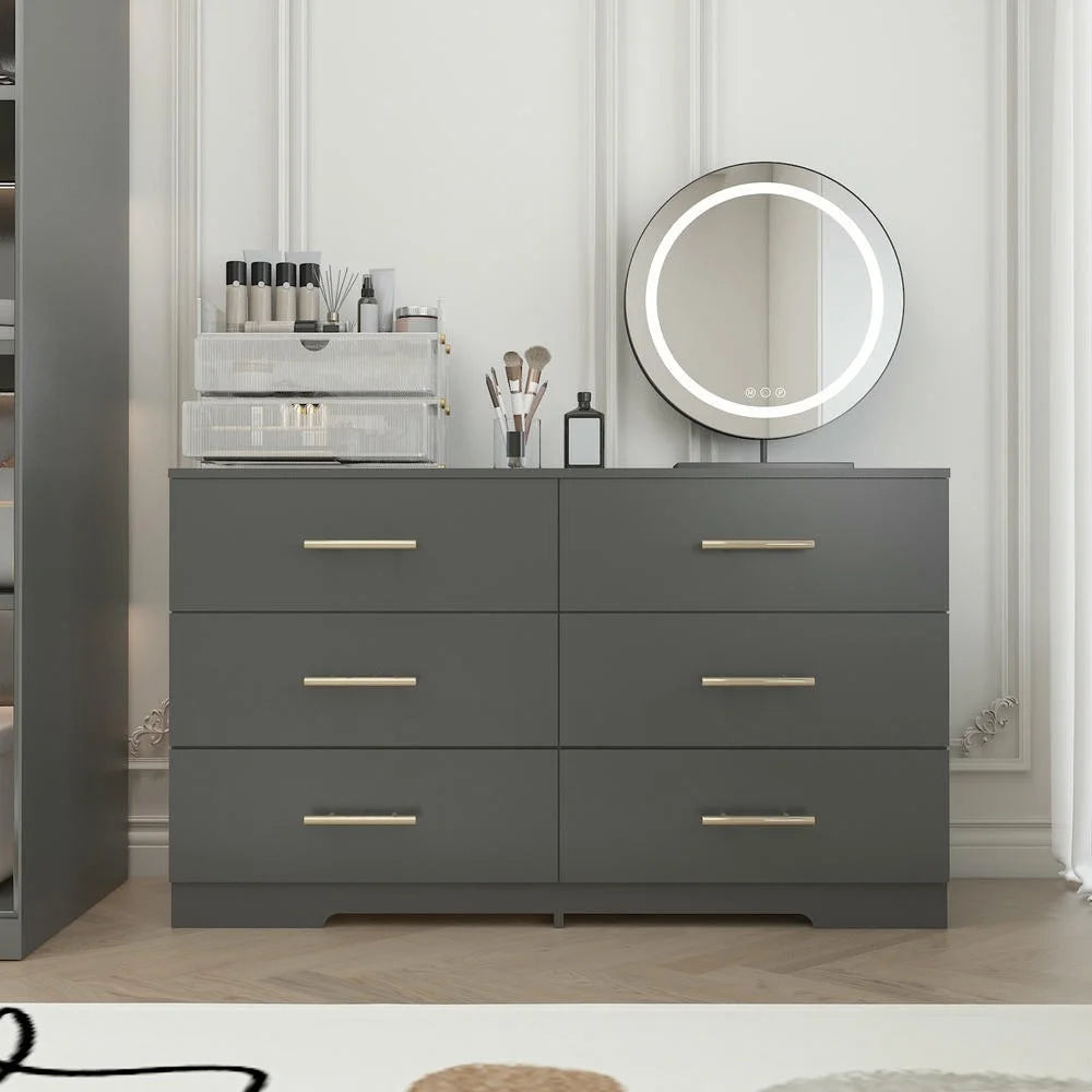 Kadyn Modern 6 Drawer Dresser Wood Cabinet, Dresser for Bedroom, Kitchen Storage Cabinet with Drawers, Chest of Drawers(Black)