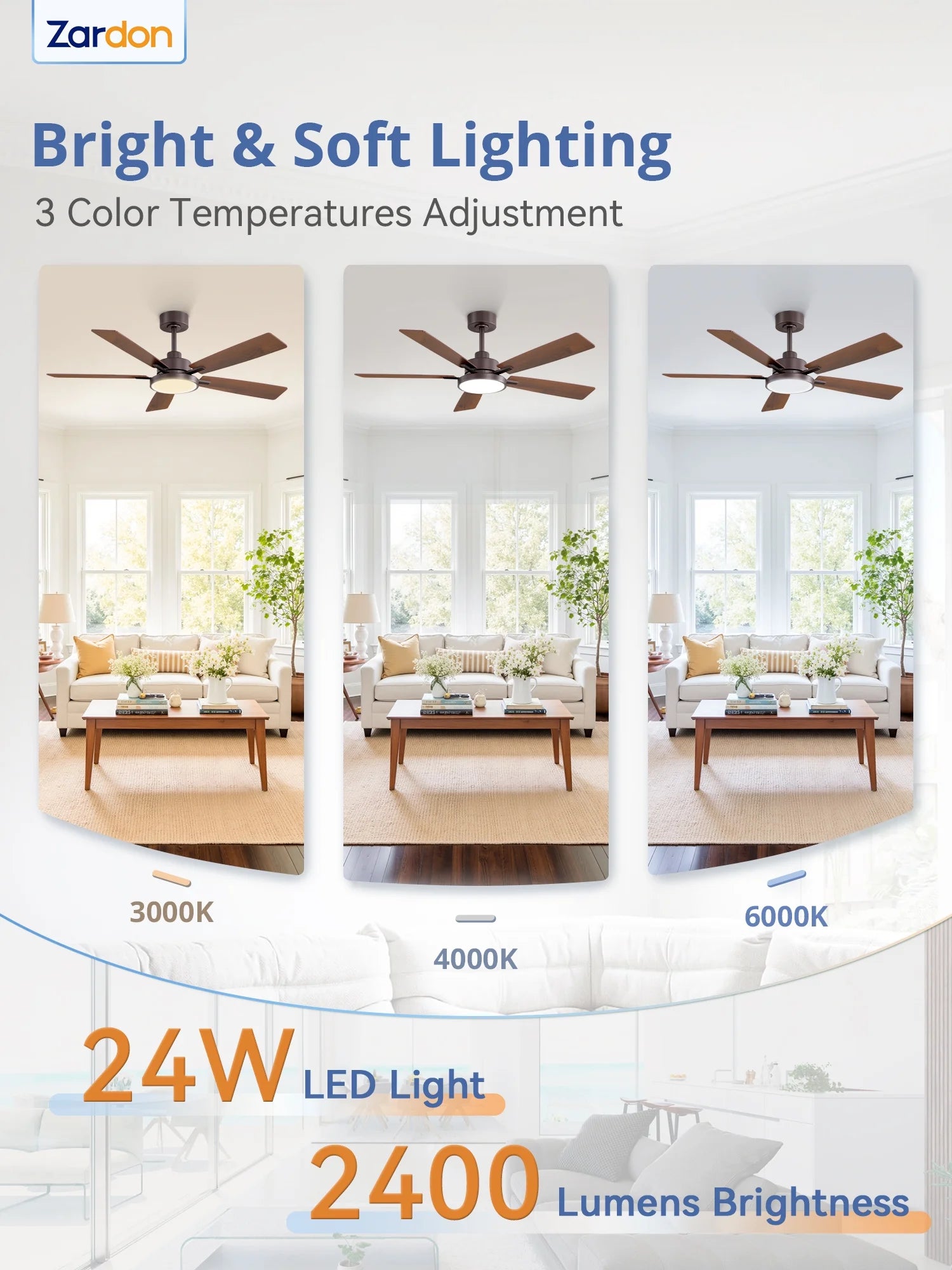 Zardon 52 in Black Ceiling Fan with LED Light and Remote, Downrod 6-Speed and Quiet Reversible DC Motor for Bedroom, Living Room, Indoor