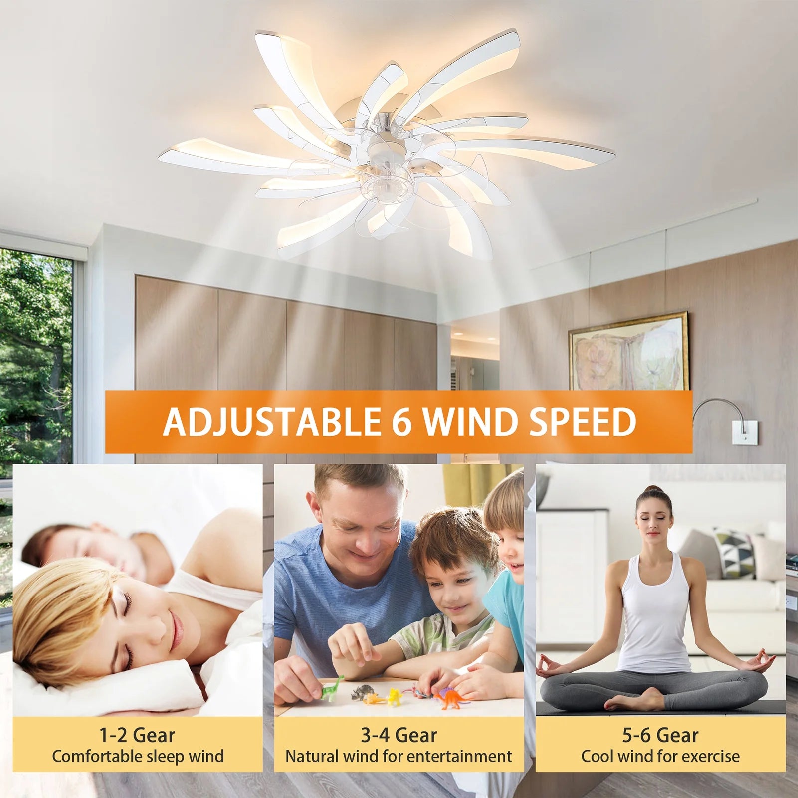 Garwarm Dimmable Ceiling Fan with Light and Remote Control, 27" Small Flush Mounted Ceiling Fan