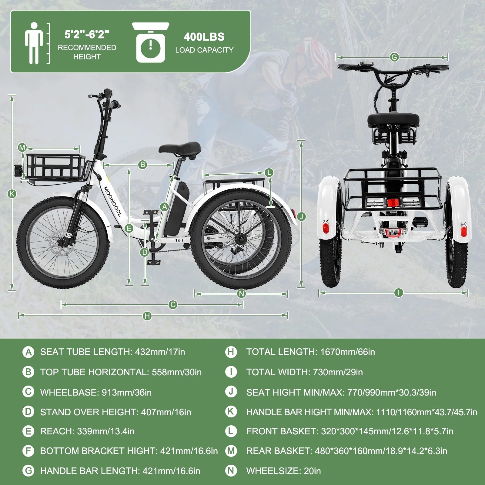 ABORON 3.0 Fat Tire Electric Trike for Senior Foldable E - Bike, 500W Motorized Tricycle Adult 20" Folding 3 Wheel Electric Commute Bike Trike W/48V