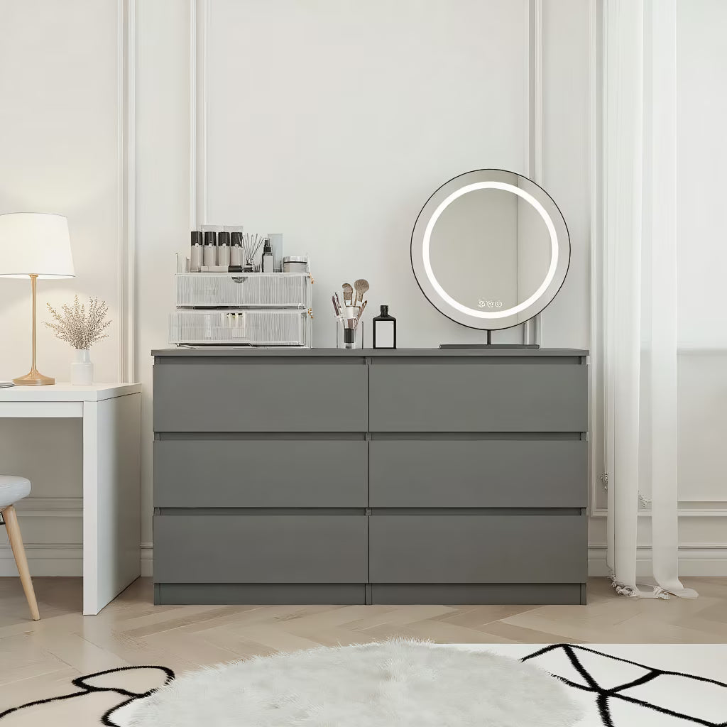 Kadyn Modern 6 Drawer Dresser Wood Cabinet, Dresser for Bedroom, Kitchen Storage Cabinet with Drawers, Chest of Drawers(Black)