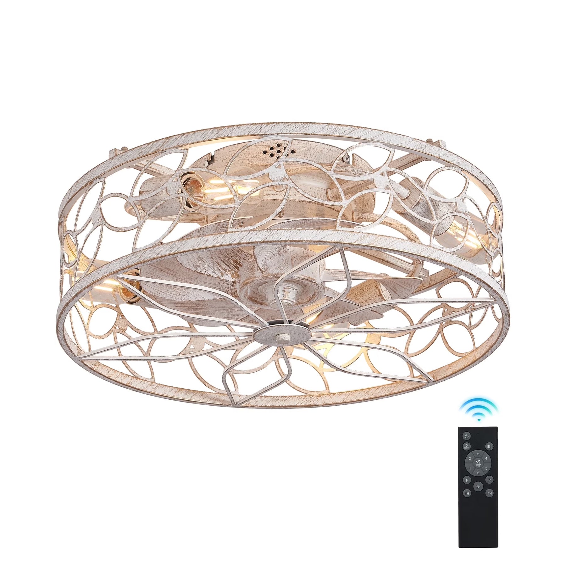 QHTX 18 - Inch White Vintage Caged Ceiling Fan with Remote Control
