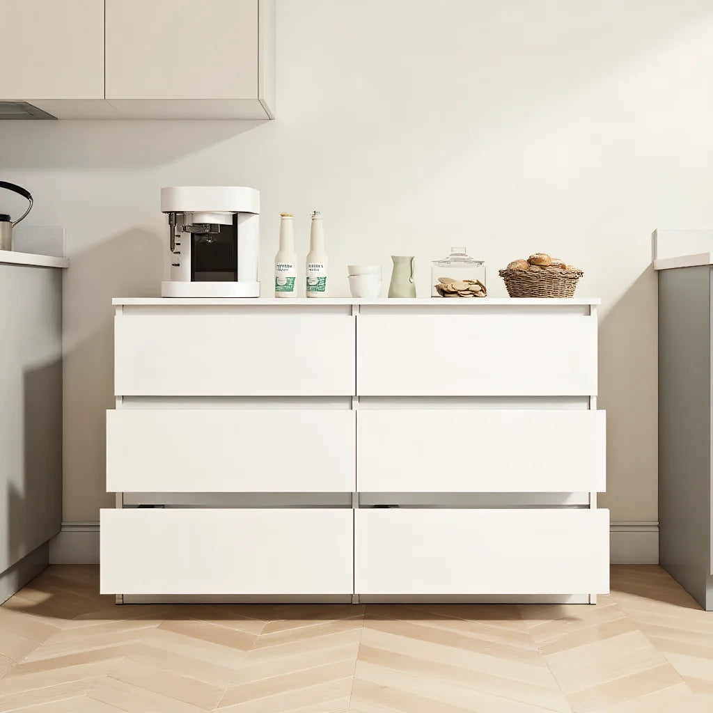 Kadyn Modern 6 Drawer Dresser Wood Cabinet, Dresser for Bedroom, Kitchen Storage Cabinet with Drawers, Chest of Drawers(Black)