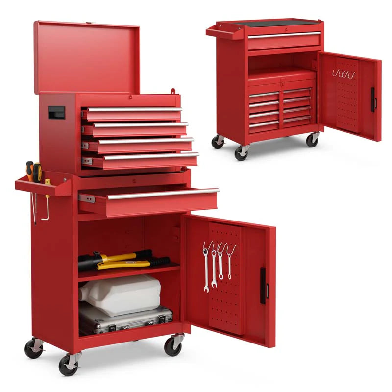 2 - in - 1 Rolling Tool Chest, 5-Drawer Tool Storage Cabinet with Wheels, Adjustable Shelf, Tool Box Organizer for Garage Warehouse Workshop