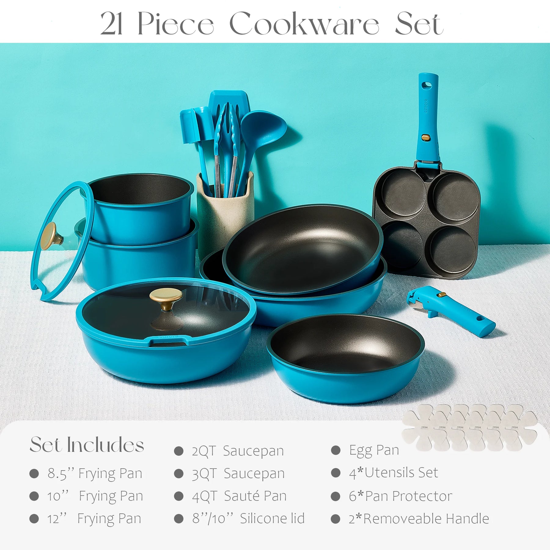 Carote 20 Pcs Nonstick Cookware Sets, Pots and Pans Set with Detachable Handles, Oven Safe, Induction Cookware, Stackable Kitchen Cooking Set, Ultra