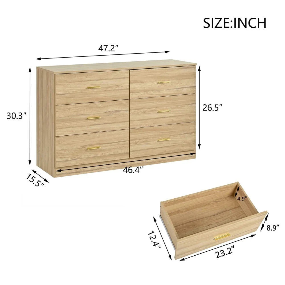 Kadyn Modern 6 Drawer Dresser Wood Cabinet, Dresser for Bedroom, Kitchen Storage Cabinet with Drawers, Chest of Drawers(Black)