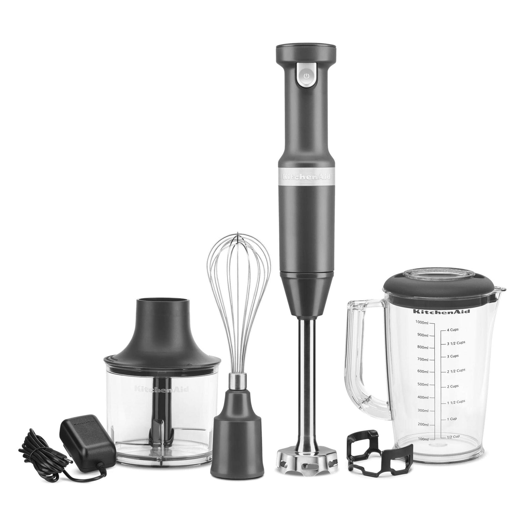 KitchenAid Cordless Variable Speed Hand Blender with Chopper and Whisk Attachment Grey