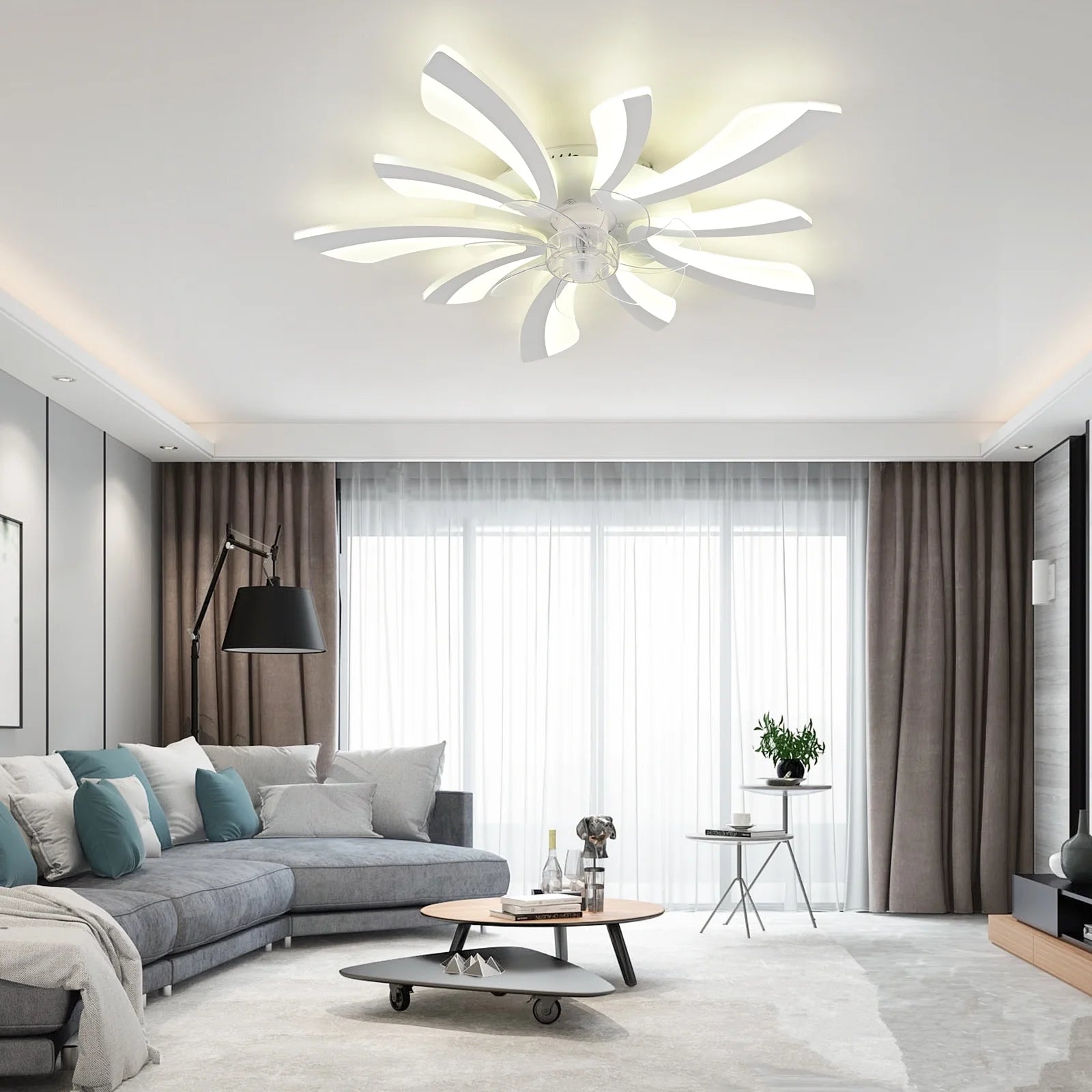Garwarm Dimmable Ceiling Fan with Light and Remote Control, 27" Small Flush Mounted Ceiling Fan