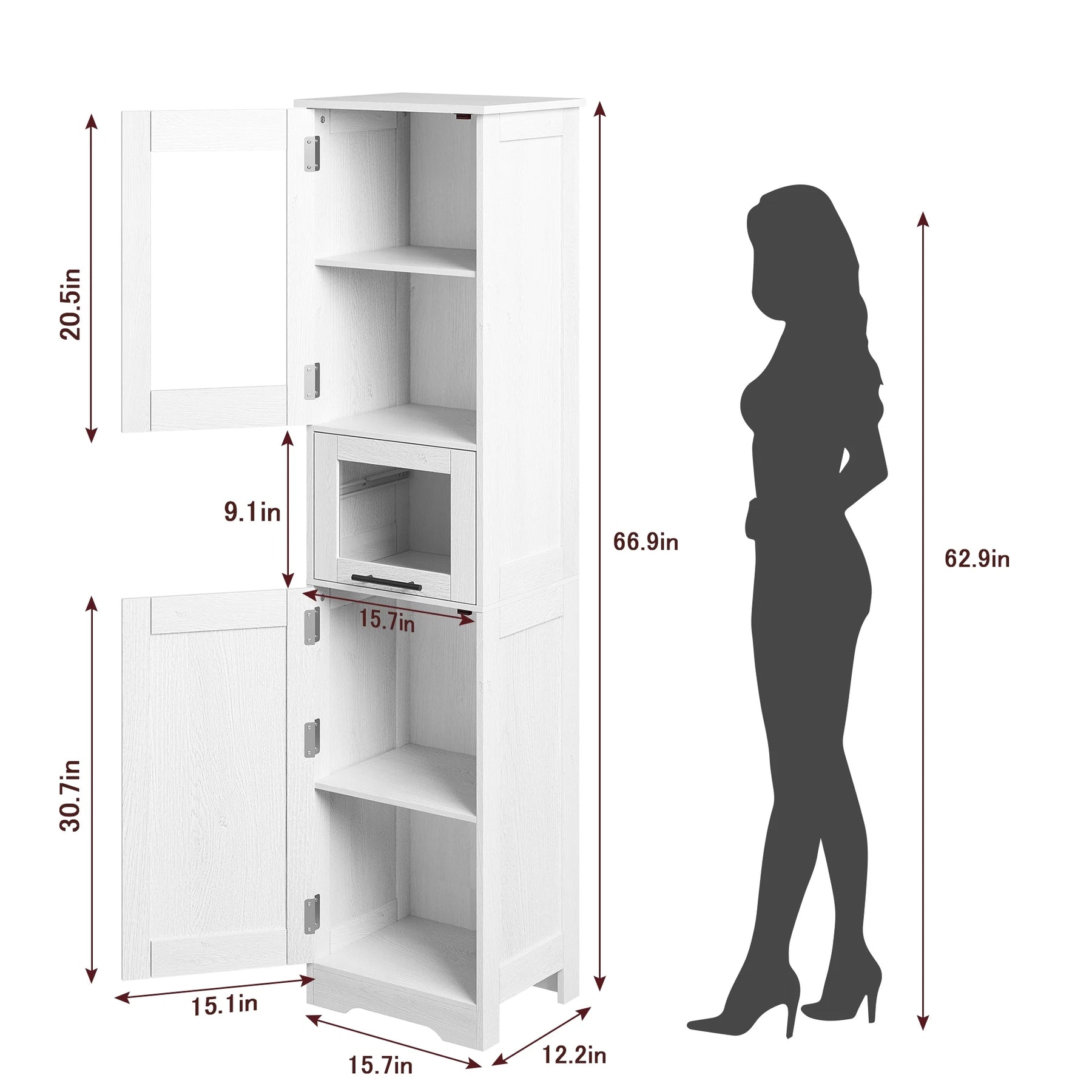 Bathroom Cabinet, Tall Storage Cabinet with Doors and Adjustable Shelf, Freestanding Floor Pantry Cabinet