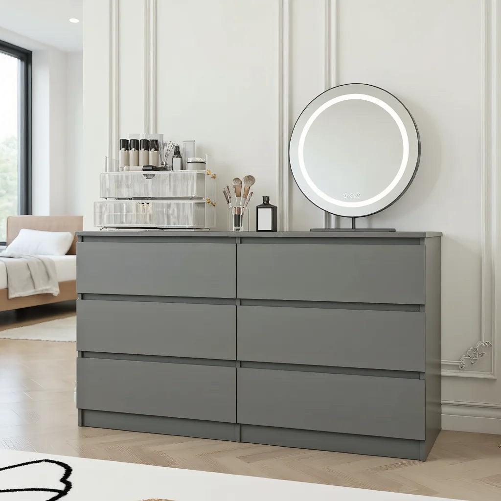 Kadyn Modern 6 Drawer Dresser Wood Cabinet, Dresser for Bedroom, Kitchen Storage Cabinet with Drawers, Chest of Drawers(Black)