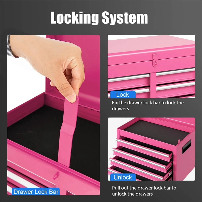 2 - in - 1 Rolling Tool Chest, 5-Drawer Tool Storage Cabinet with Wheels, Adjustable Shelf, Tool Box Organizer for Garage Warehouse Workshop