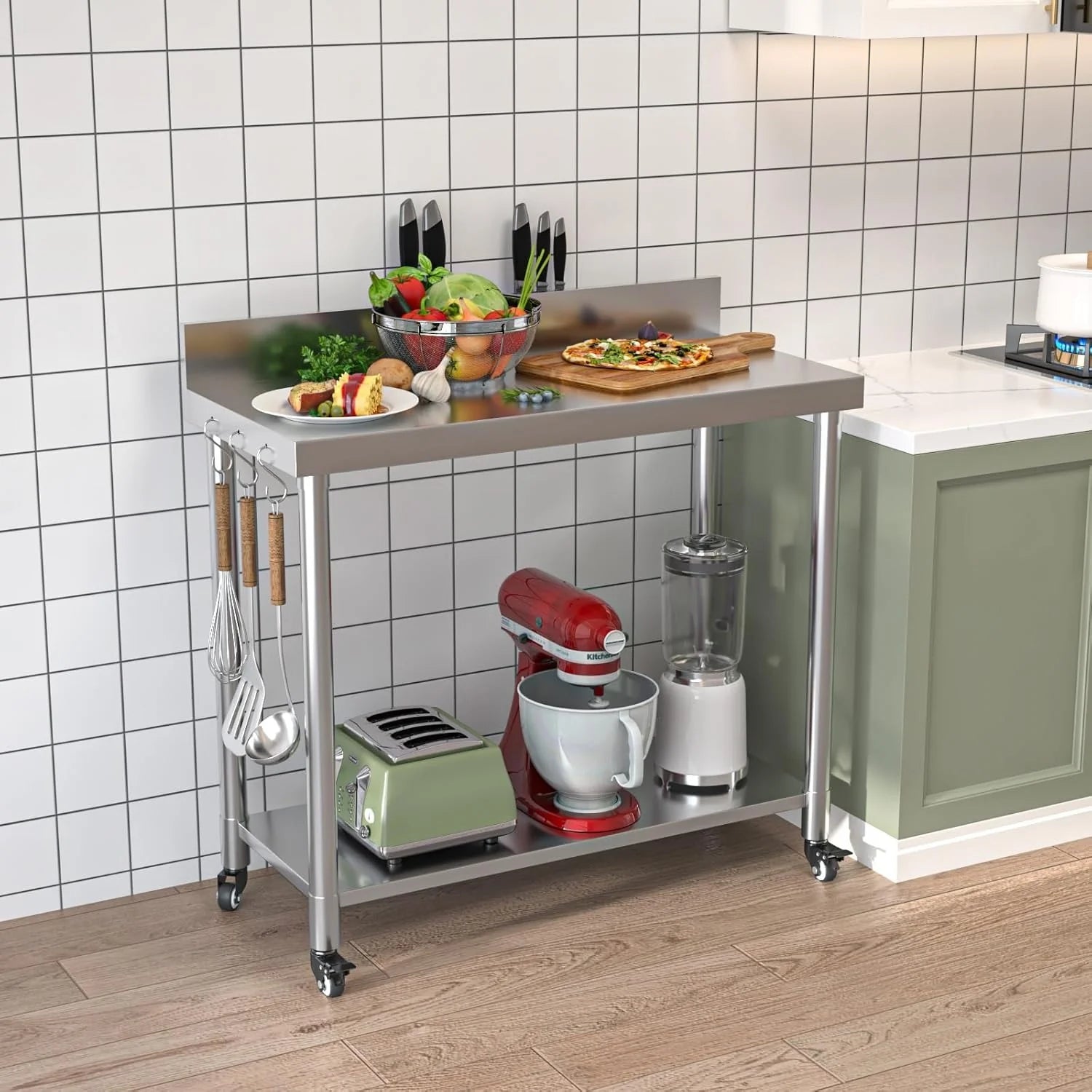 AECOJOY Stainless Steel Table with Backsplash 48"x18" Prep Tables for Commercial Kitchen