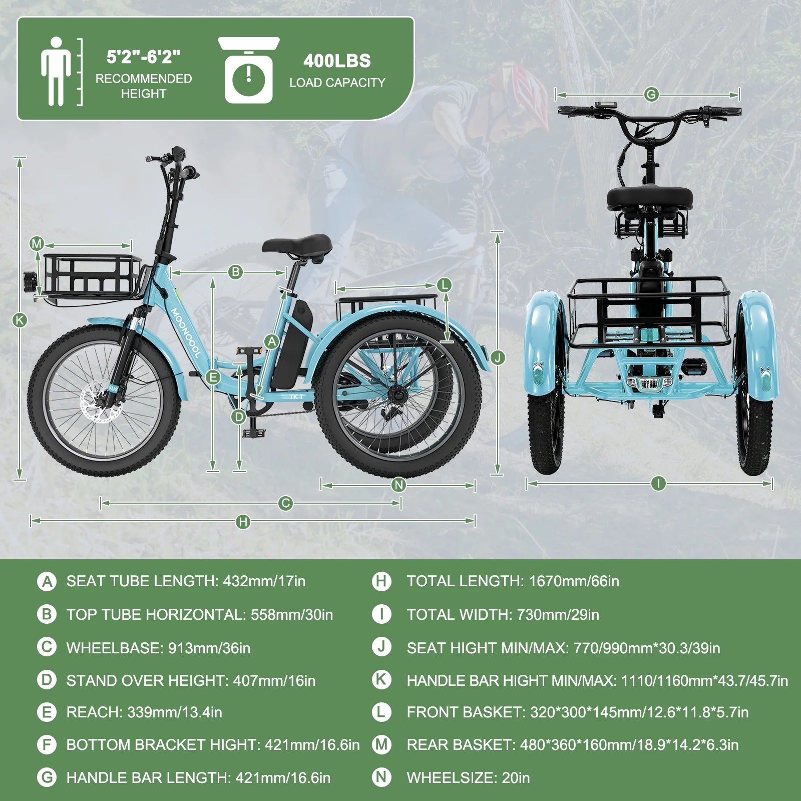 ABORON 3.0 Fat Tire Electric Trike for Senior Foldable E - Bike, 500W Motorized Tricycle Adult 20" Folding 3 Wheel Electric Commute Bike Trike W/48V