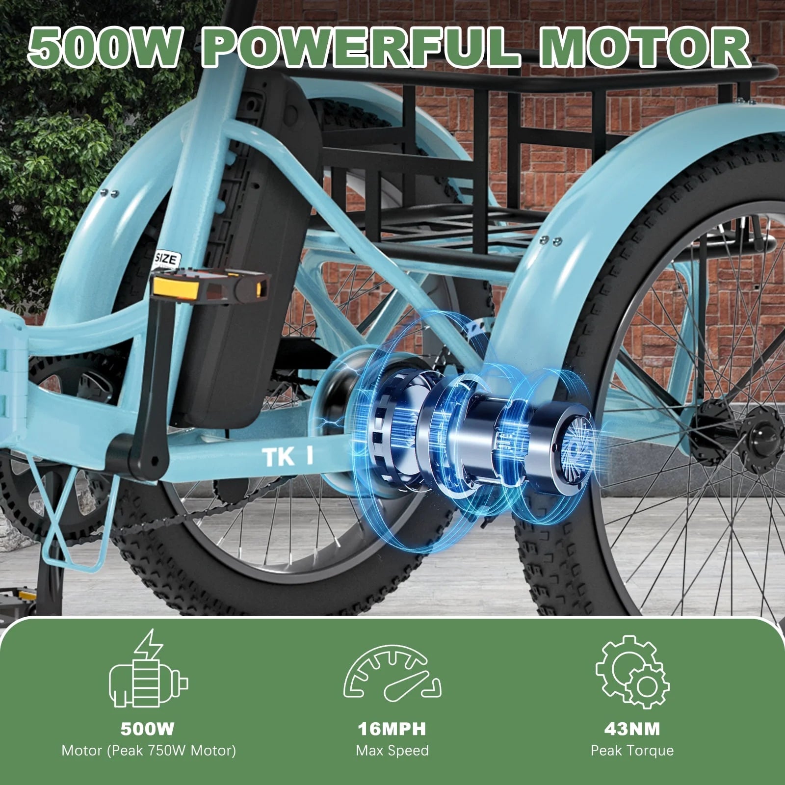 ABORON 3.0 Fat Tire Electric Trike for Senior Foldable E - Bike, 500W Motorized Tricycle Adult 20" Folding 3 Wheel Electric Commute Bike Trike W/48V