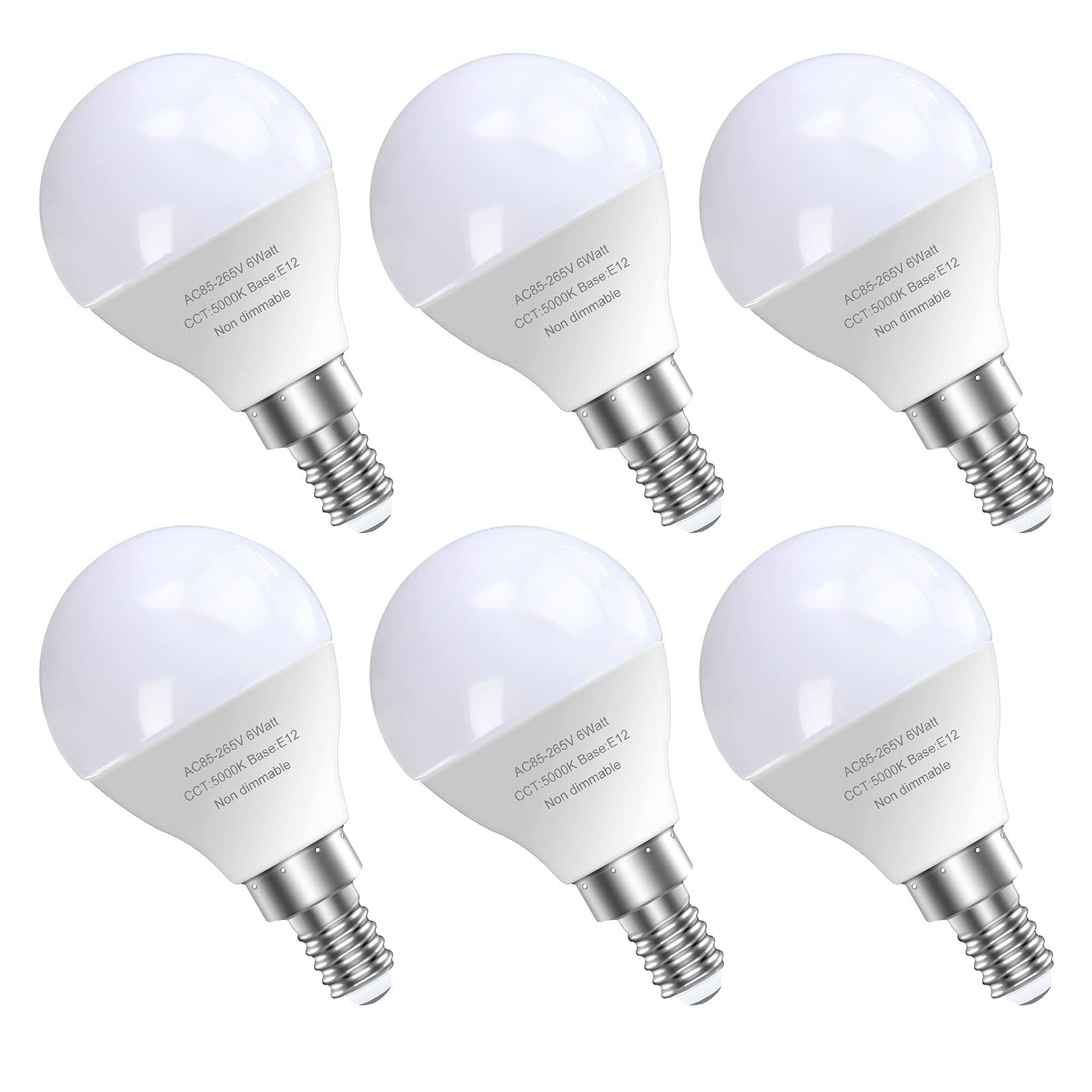 GOSCHE 6 Pack Bright Ceiling Fan Light Bulbs, 60 Watt Equivalent, Daylight 5000K, E12 LED Bulb, A15 Shape Candelabra Base Chandelier Light Bulb
