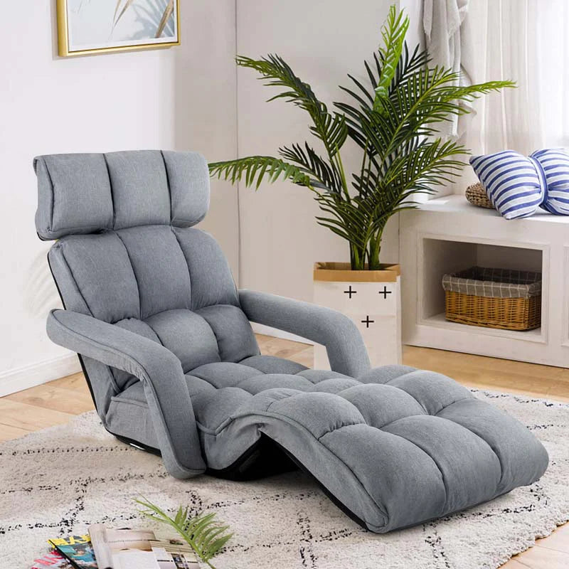 6 - Position Adjustable Floor Sofa Bed, Folding Lazy Sofa Chaise Lounger Recliner with Armrests & Footrests for Living Room, Bedroom & Gaming