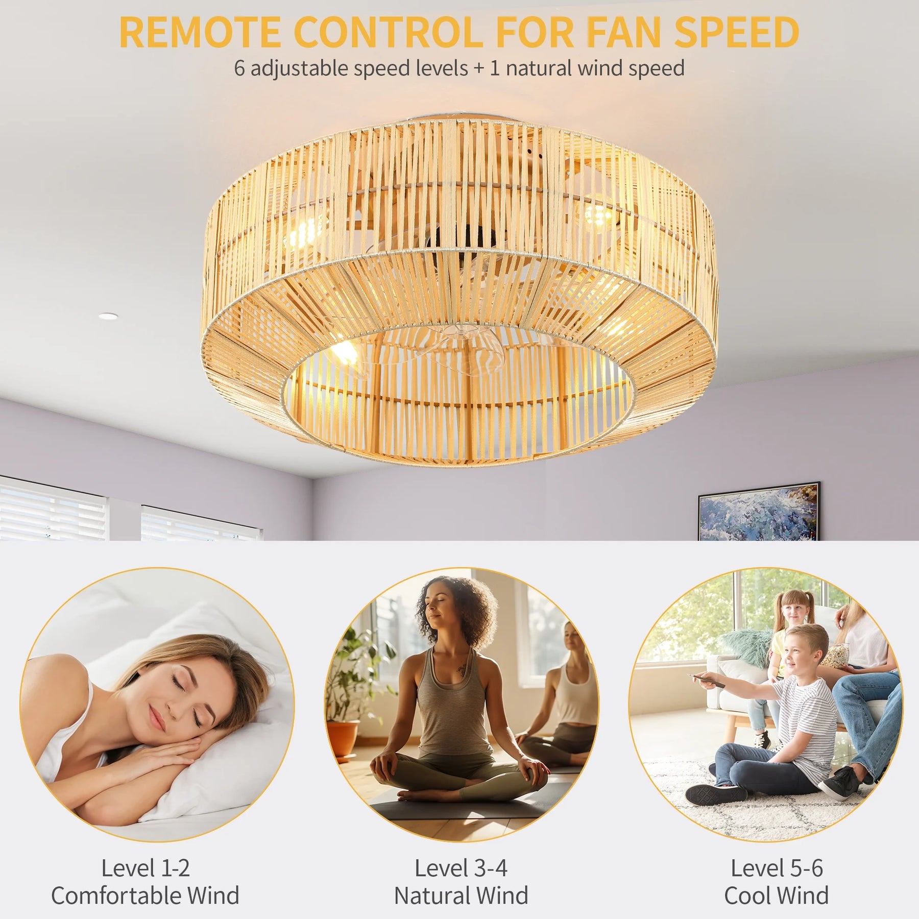 Dextrus 20" Caged Ceiling Fan with Lights and Remote Control, Rustic Farmhouse Flush Mount Design with Reversible DC Motor, 6 Speed Settings