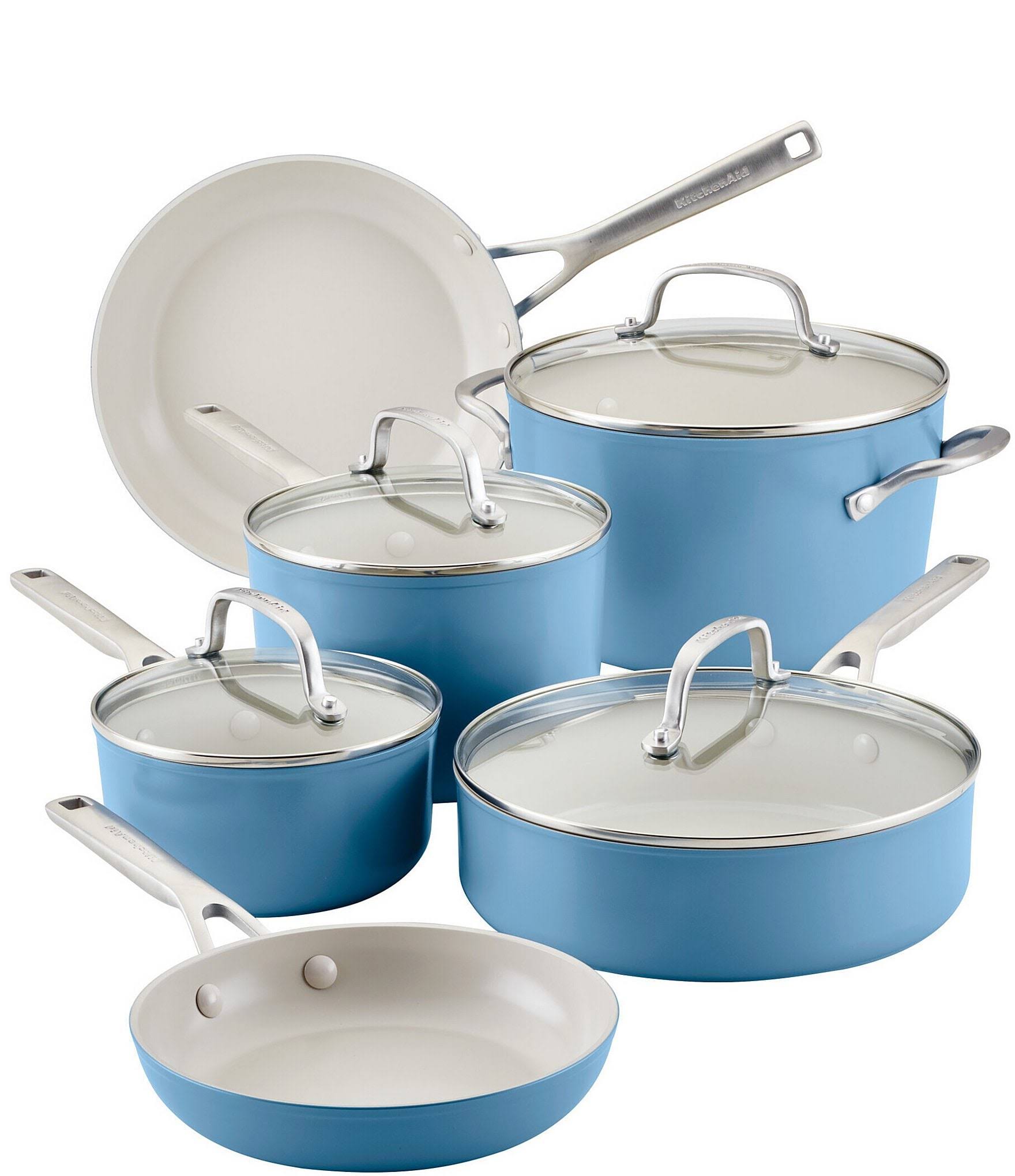 KitchenAid 10-Piece Hard Anodized Ceramic Nonstick Cookware Set, Blue Velvet