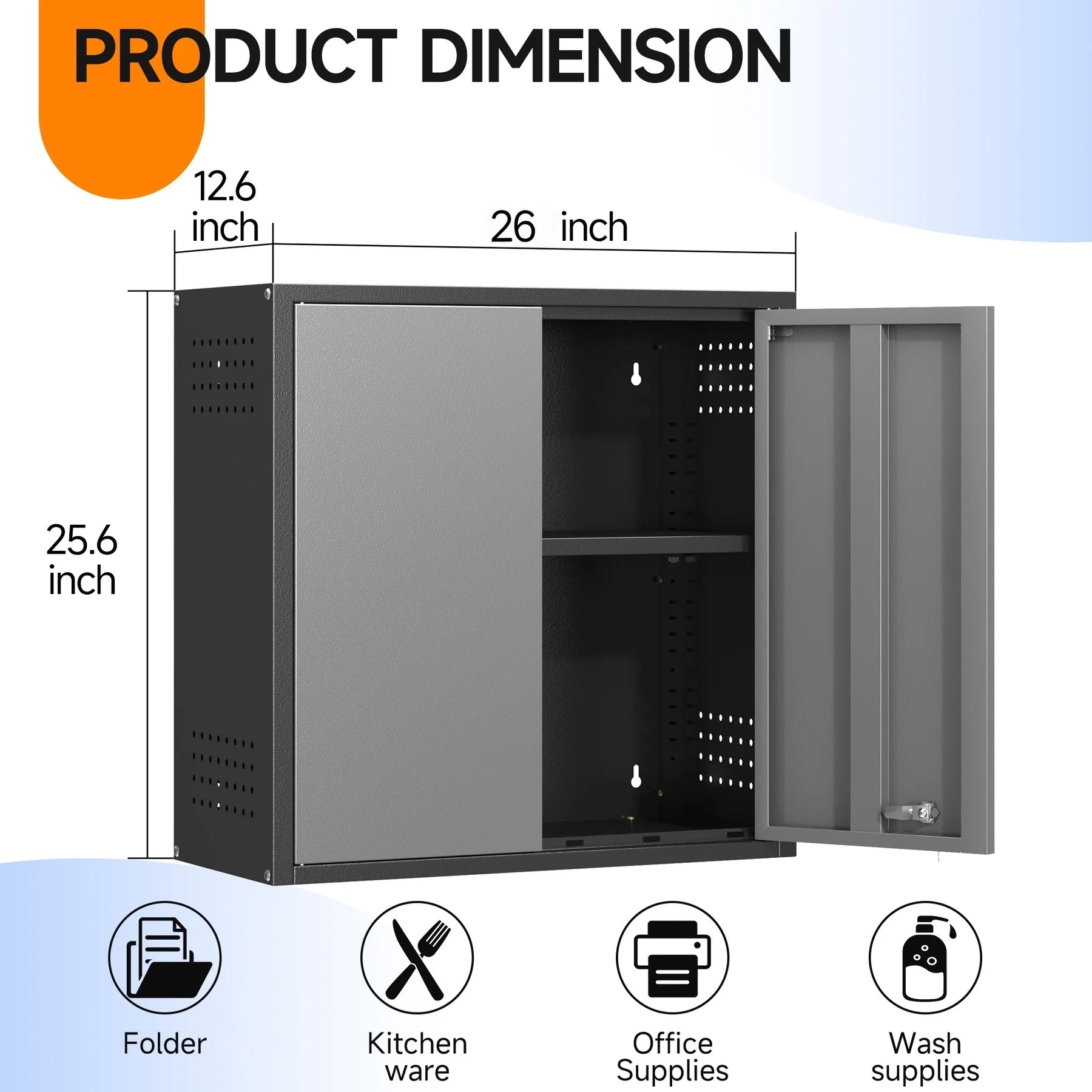 Topass Metal Wall Cabinet with Lockgarage Storage Cabinet, Wall - Mounted Utility Cabinet with Adjustable Shelf & Locking Doors